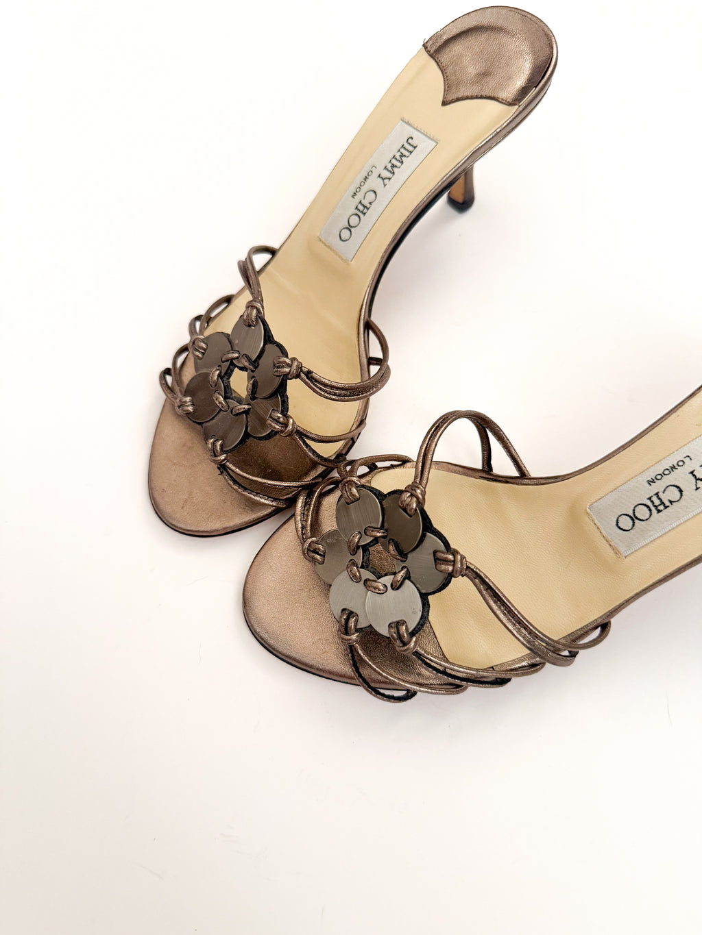 Jimmy Choo Silver Flower Kitten Heels