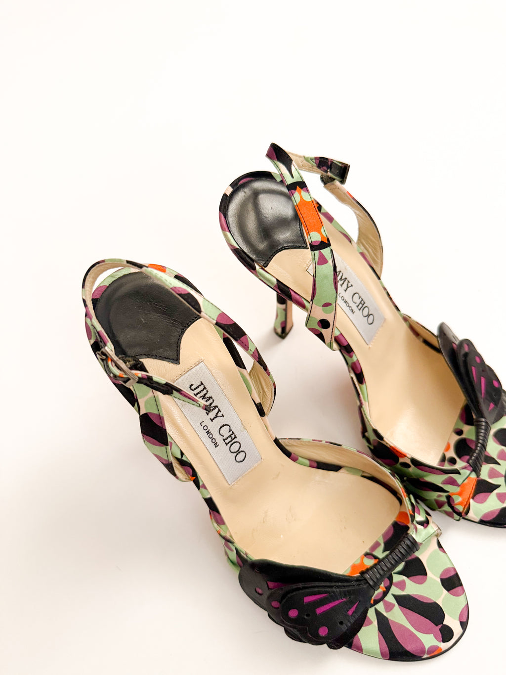 Jimmy Choo Butterfly Appliqué Satin Slingback Heels
