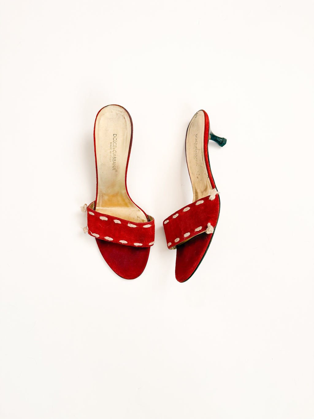 Dolce & Gabbana Red Suede Embroidered Kitten Heels