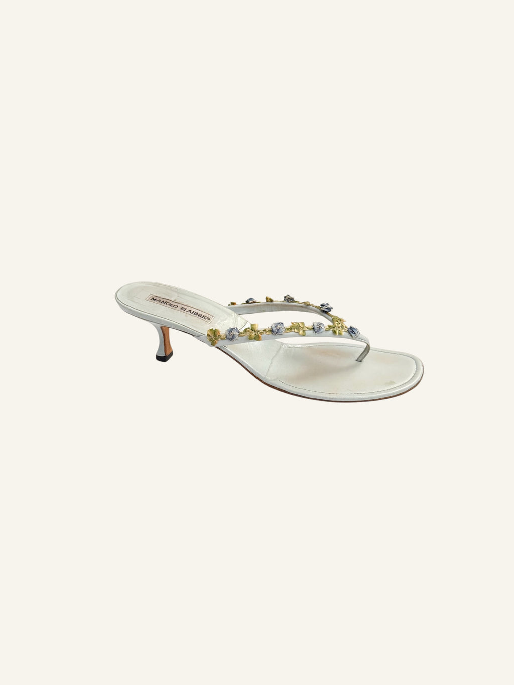 Manolo Blahnik Floral Blue Thong Heels