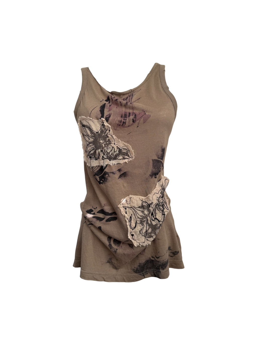 2000s Diesel Beige Abstract Graphic Tank Top