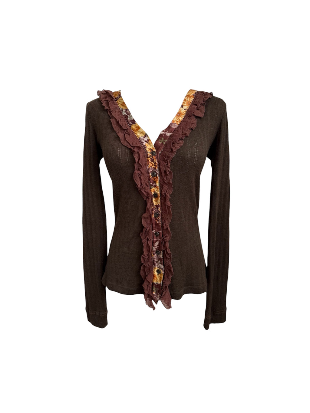 D&G Floral Ruffle Brown Long Sleeve Top