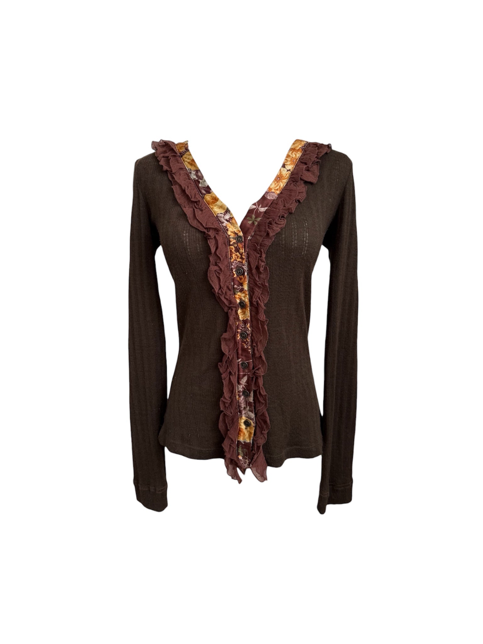 D&G Floral Ruffle Brown Long Sleeve Top