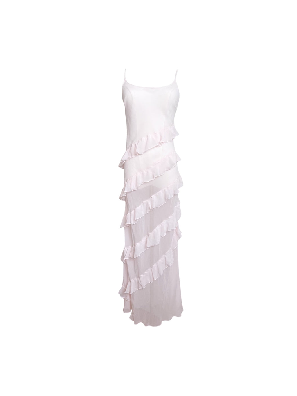 Victoria's Secret Baby Pink Sheer Slip Ruffle Maxi Dress