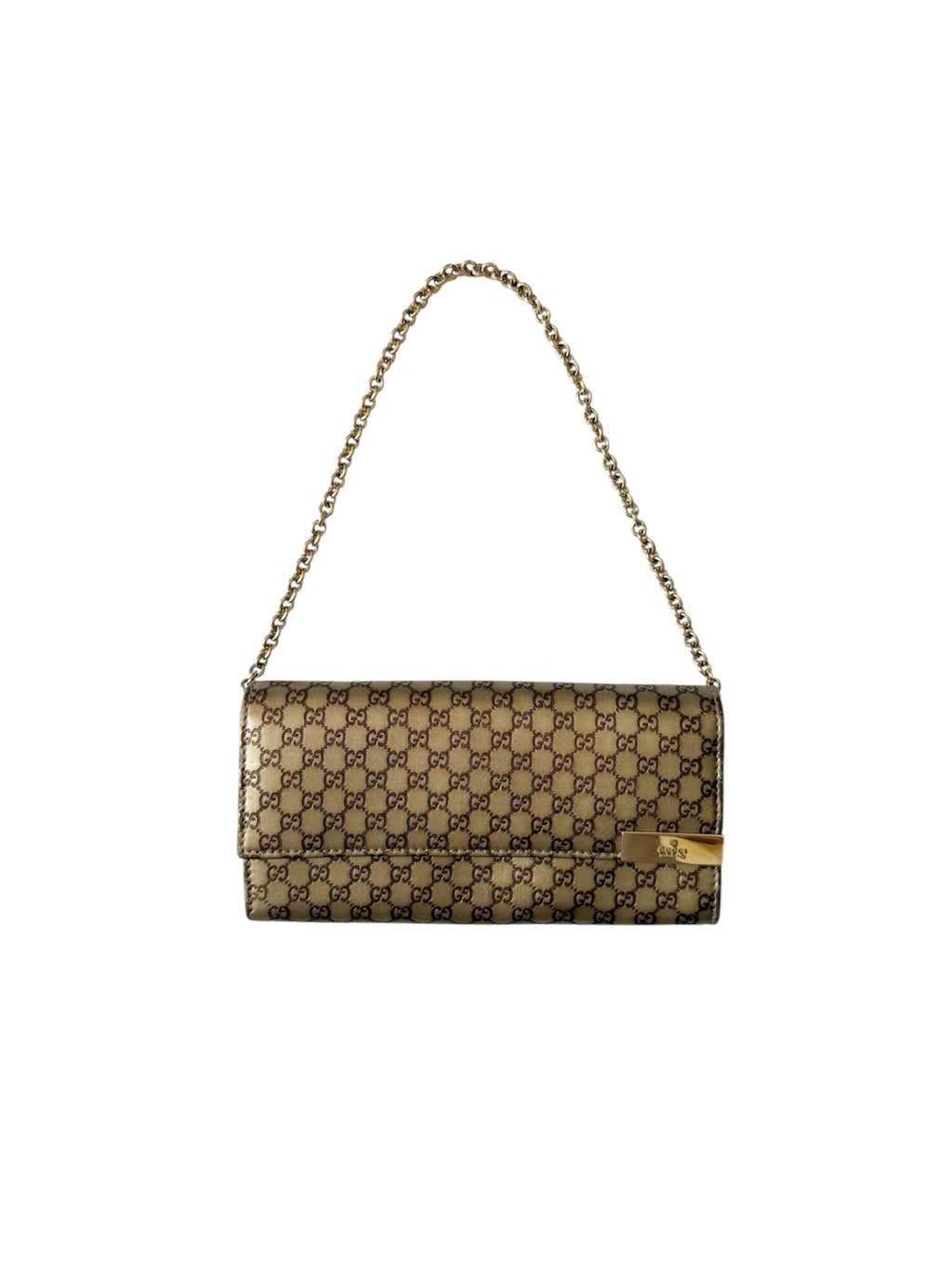 Gucci Gold Monogram Wallet Chain Purse