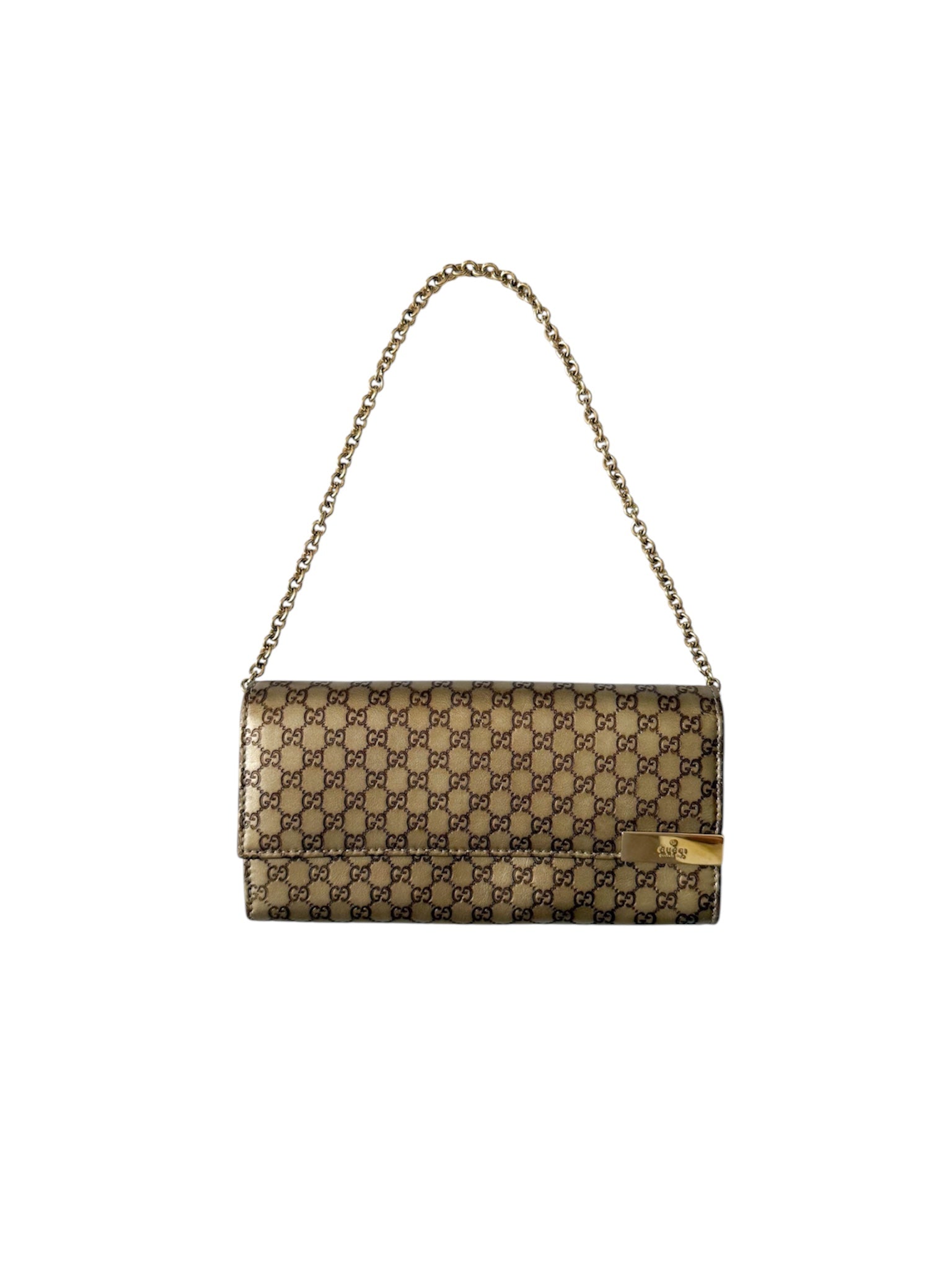 Gucci Gold Monogram Wallet Chain Purse