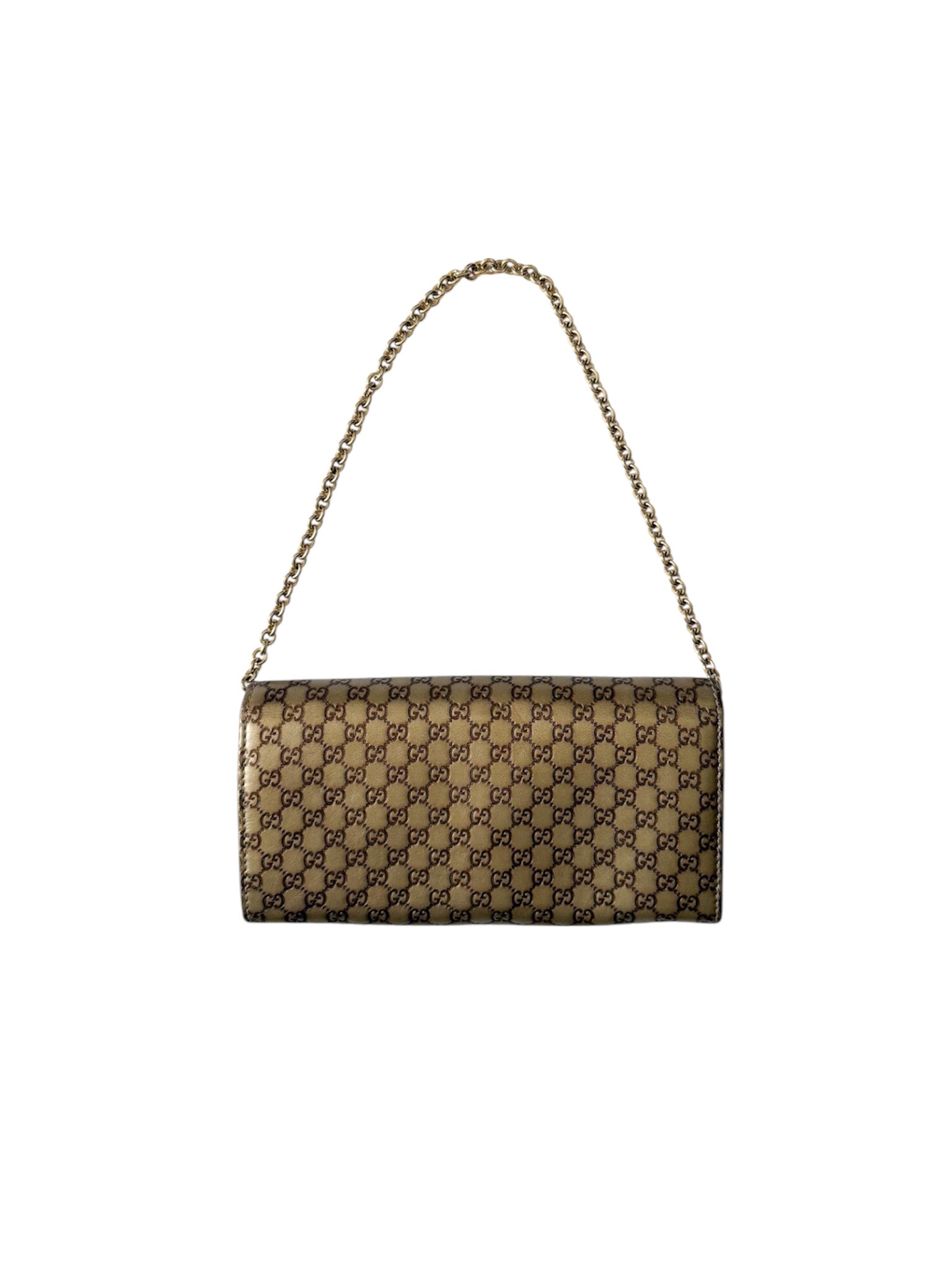 Gucci Gold Monogram Wallet Chain Purse