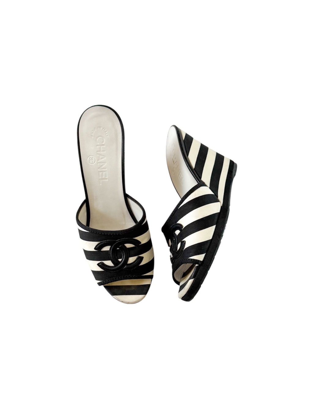 Chanel Cruise 2010 Black & White Striped Wedges