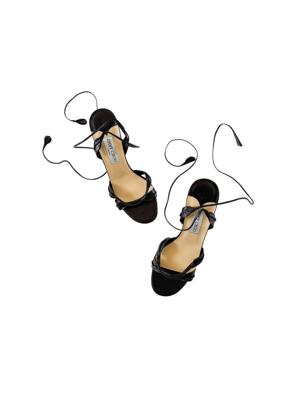 Jimmy Choo Black Leather Strappy Lace Up Heels