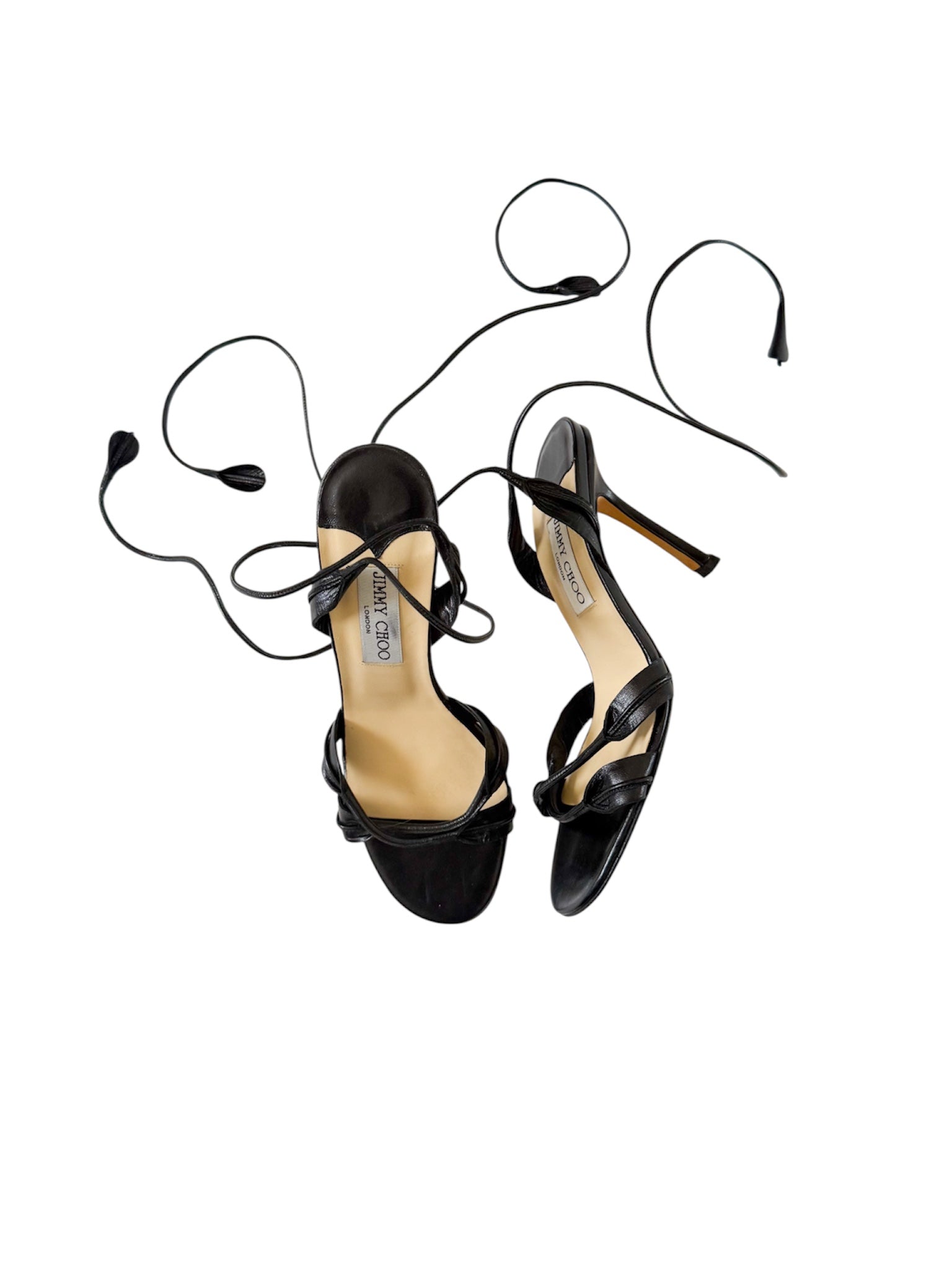 Jimmy Choo Black Leather Strappy Lace Up Heels