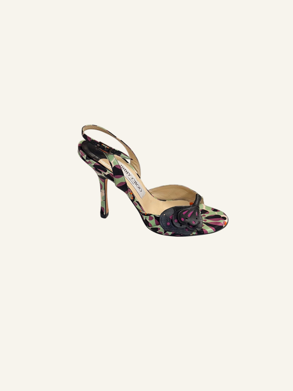 Jimmy Choo Butterfly Appliqué Satin Slingback Heels