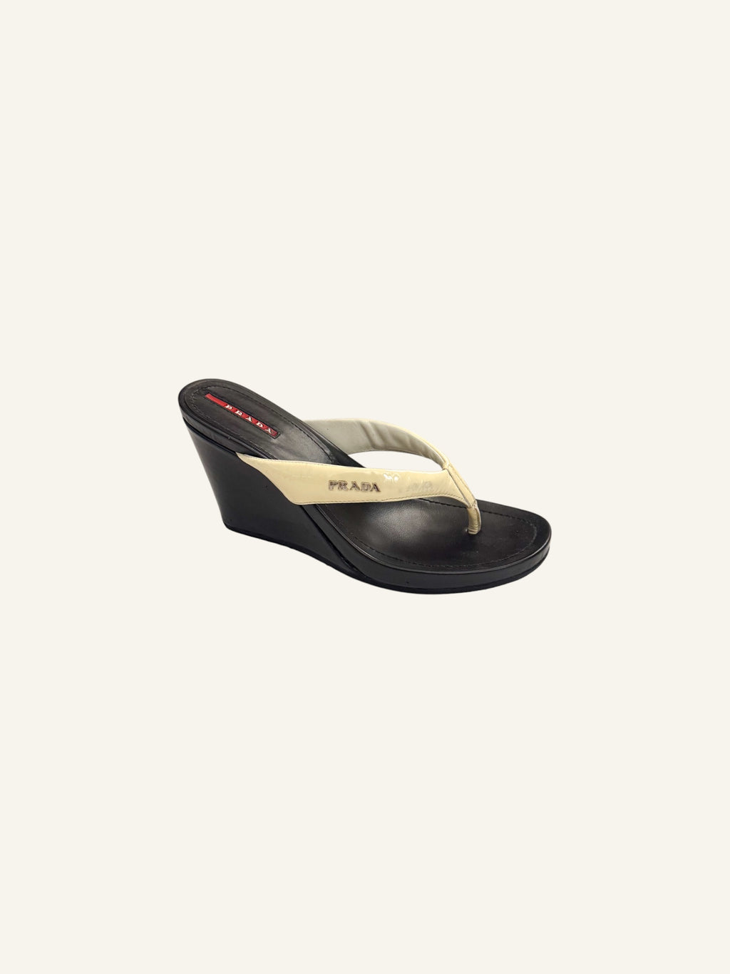 Prada Black Leather Thong Wedges