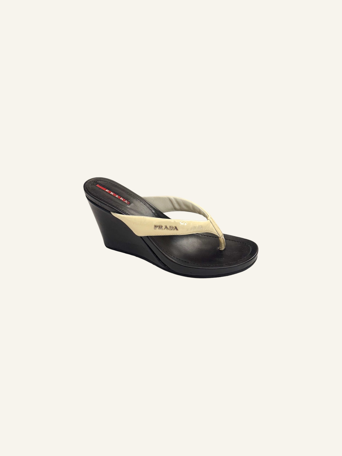 Prada Black Leather Thong Wedges