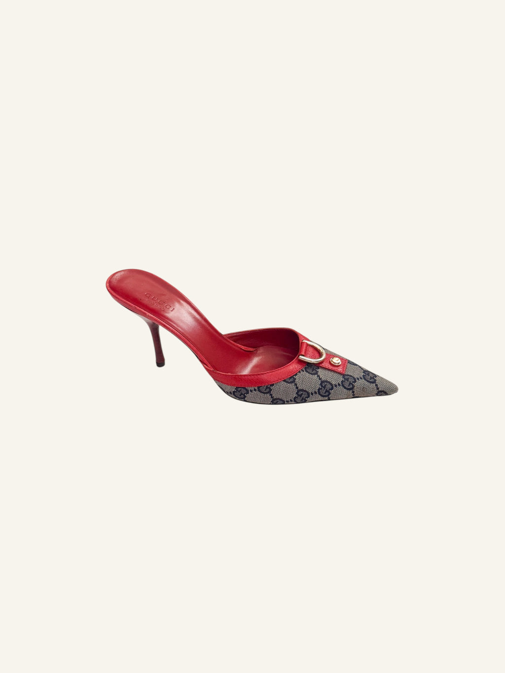 Gucci Red Leather Monogram Pointed Mules