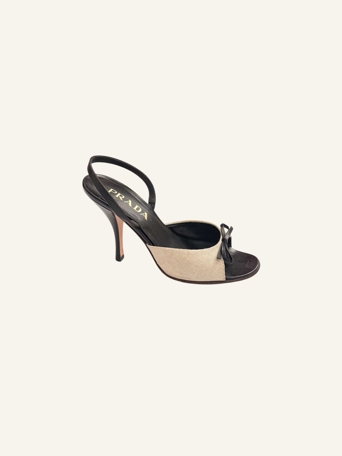 Prada Beige Canvas Bow Slingback Heels