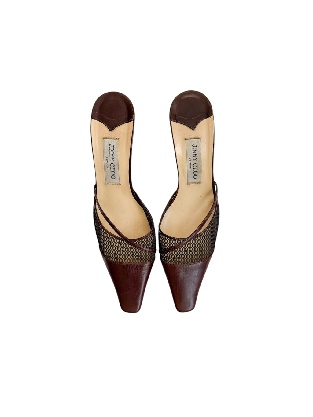 Jimmy Choo Brown Mesh Leather Mules
