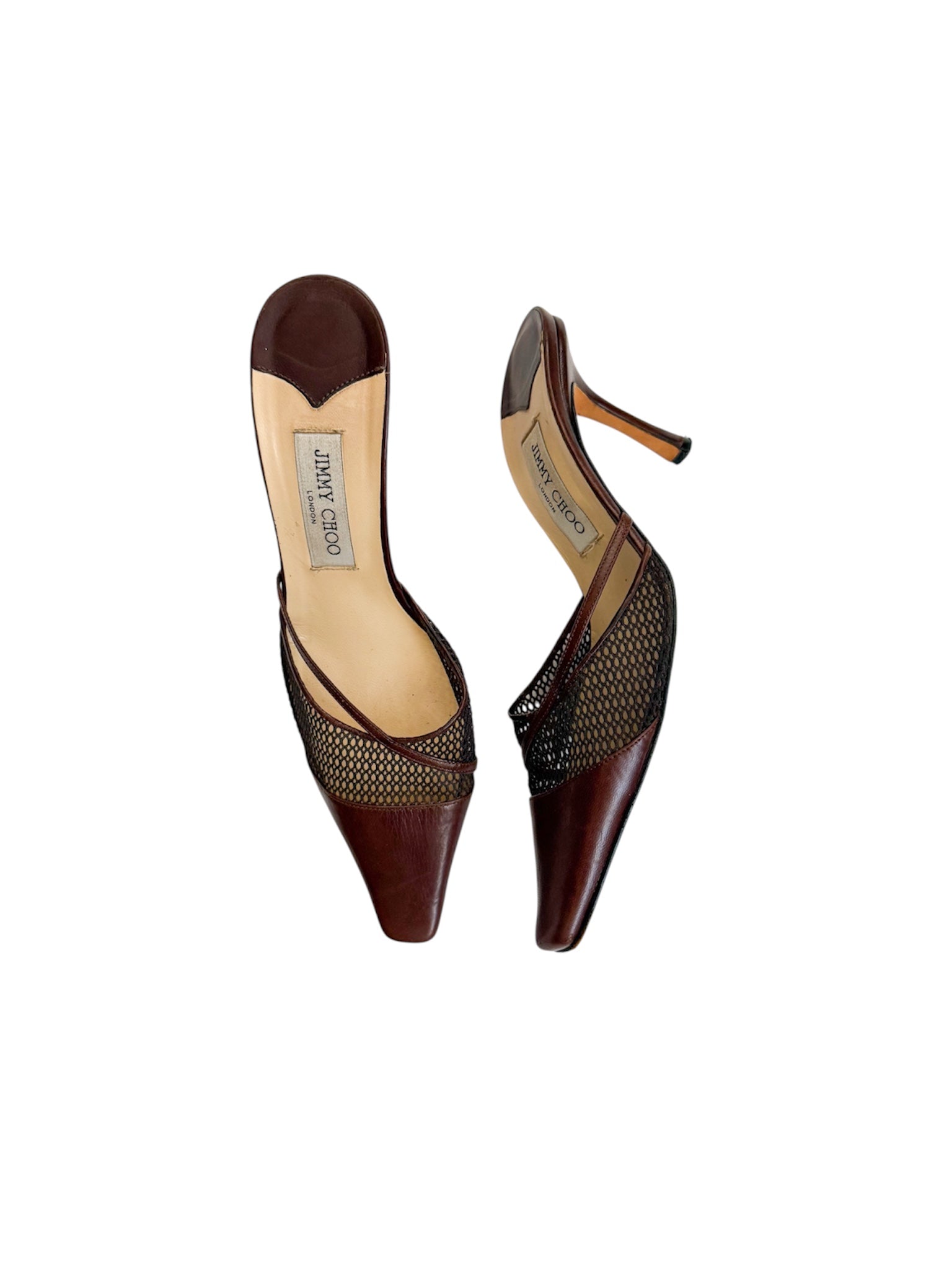 Jimmy Choo Brown Mesh Leather Mules