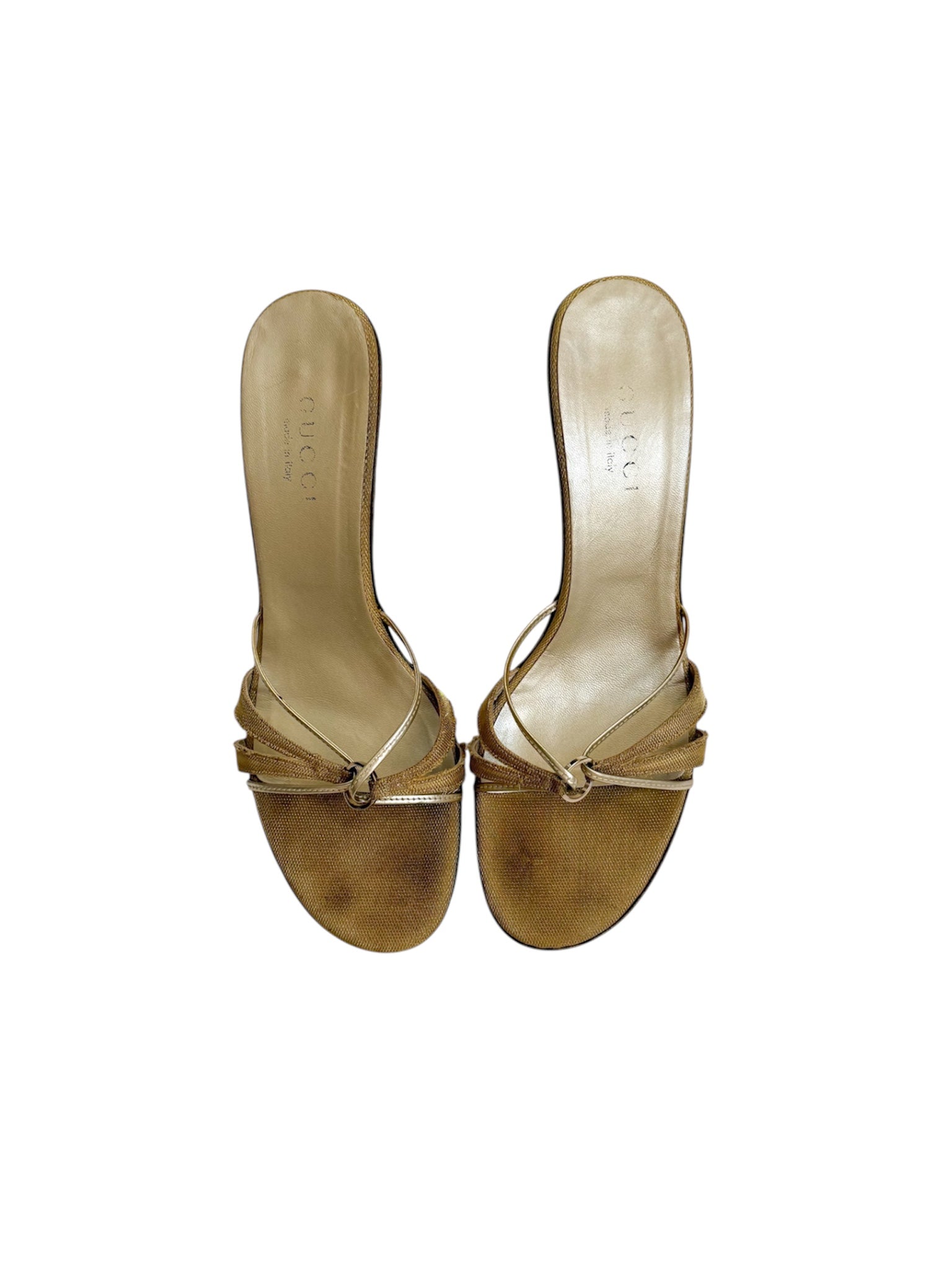 Gucci Gold Strappy Leather Heels