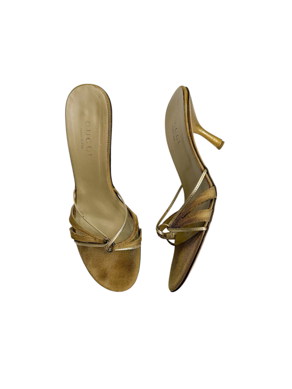 Gucci Gold Strappy Leather Heels