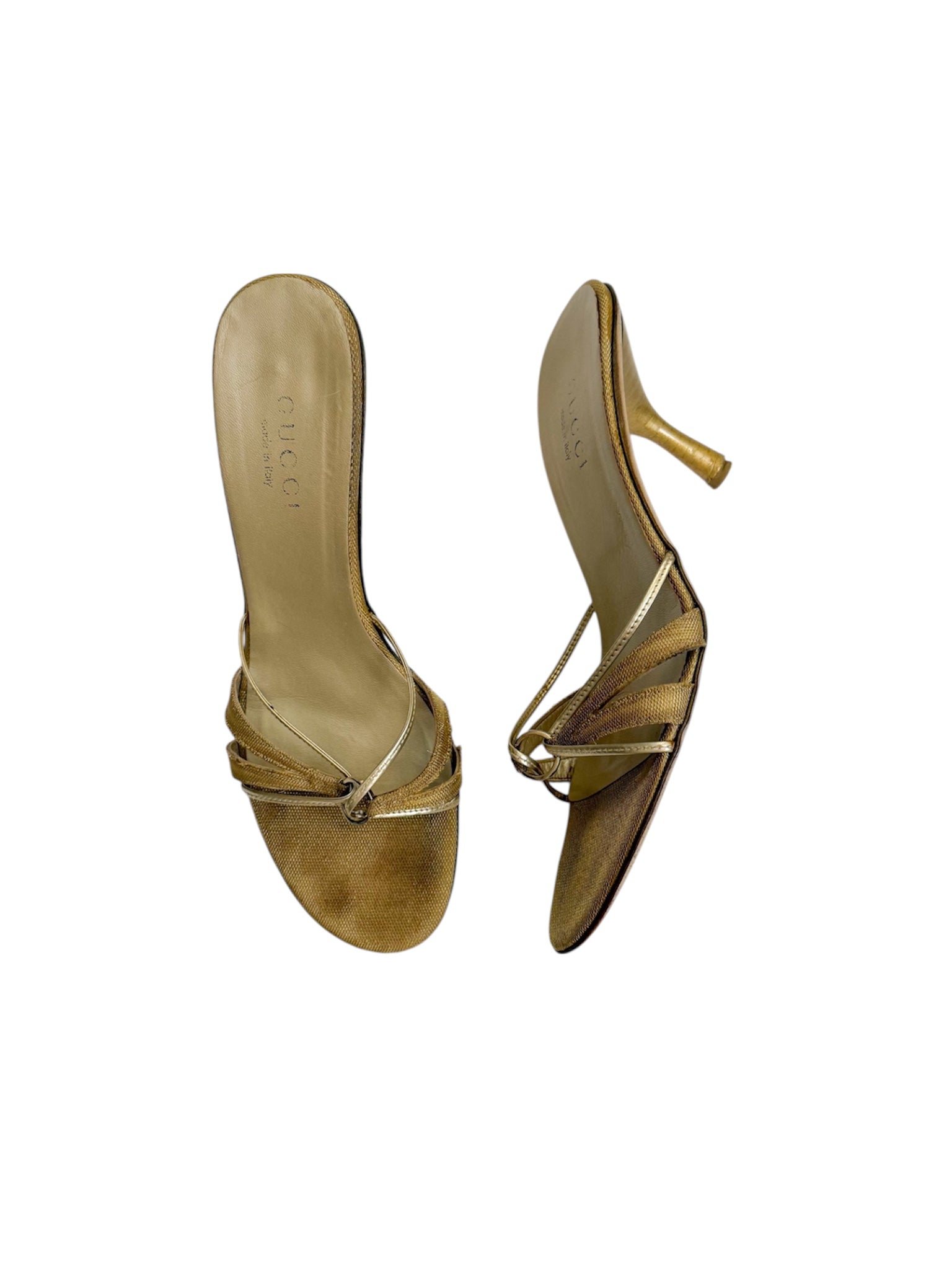 Gucci Gold Strappy Leather Heels