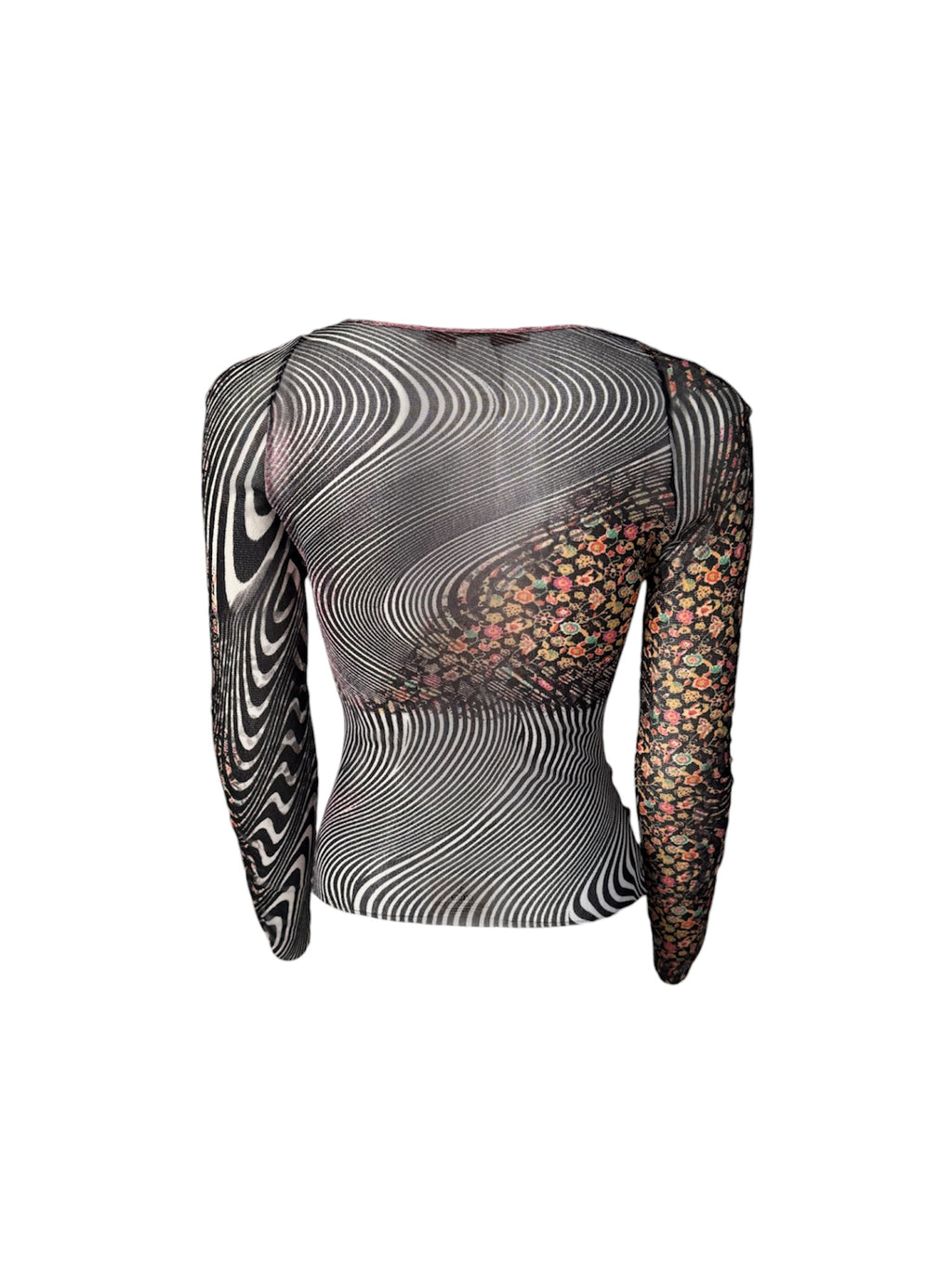Roberto Cavalli Class Leopard Pink Floral Swirl Mesh Top