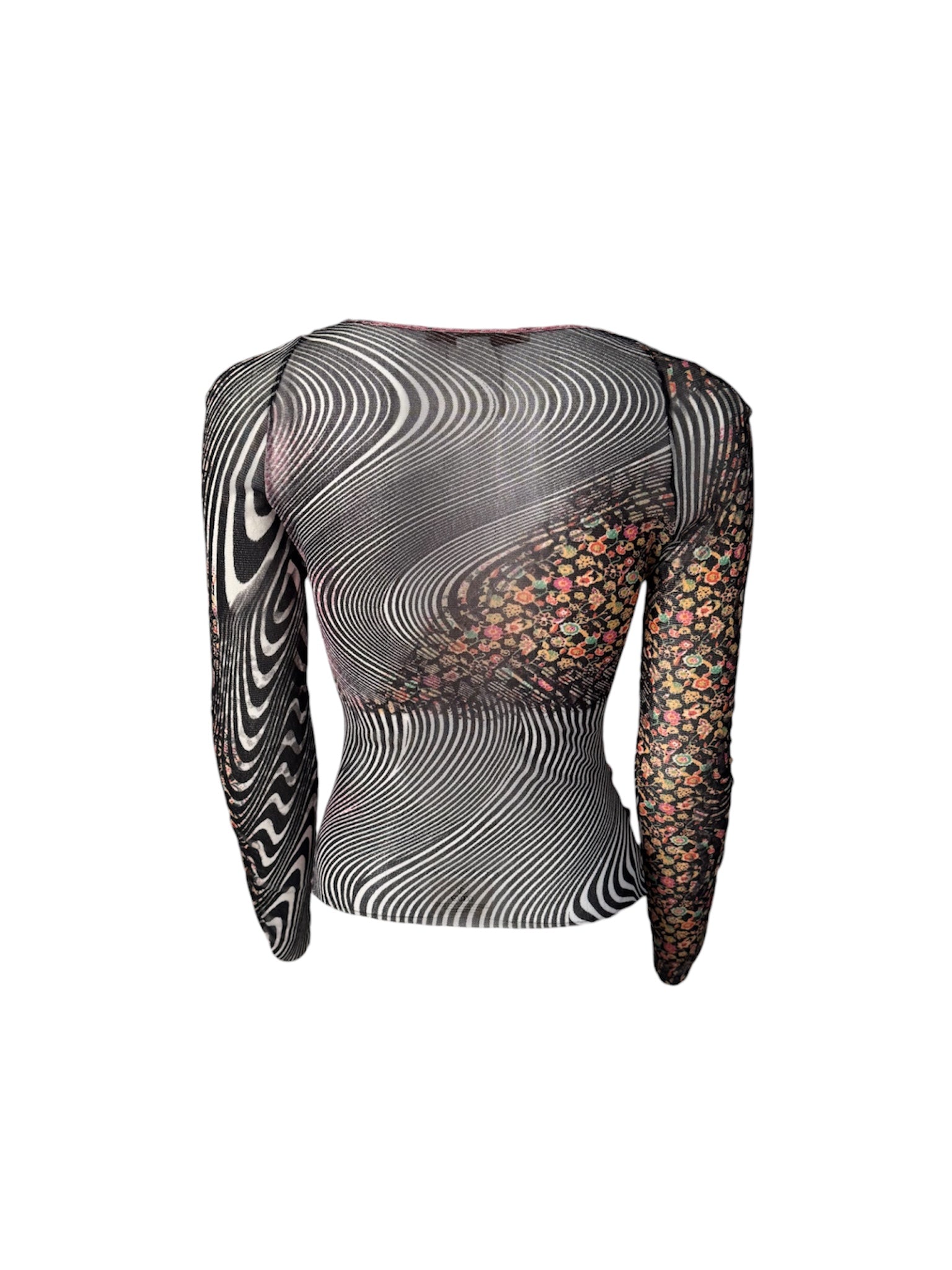 Roberto Cavalli Class Leopard Pink Floral Swirl Mesh Top