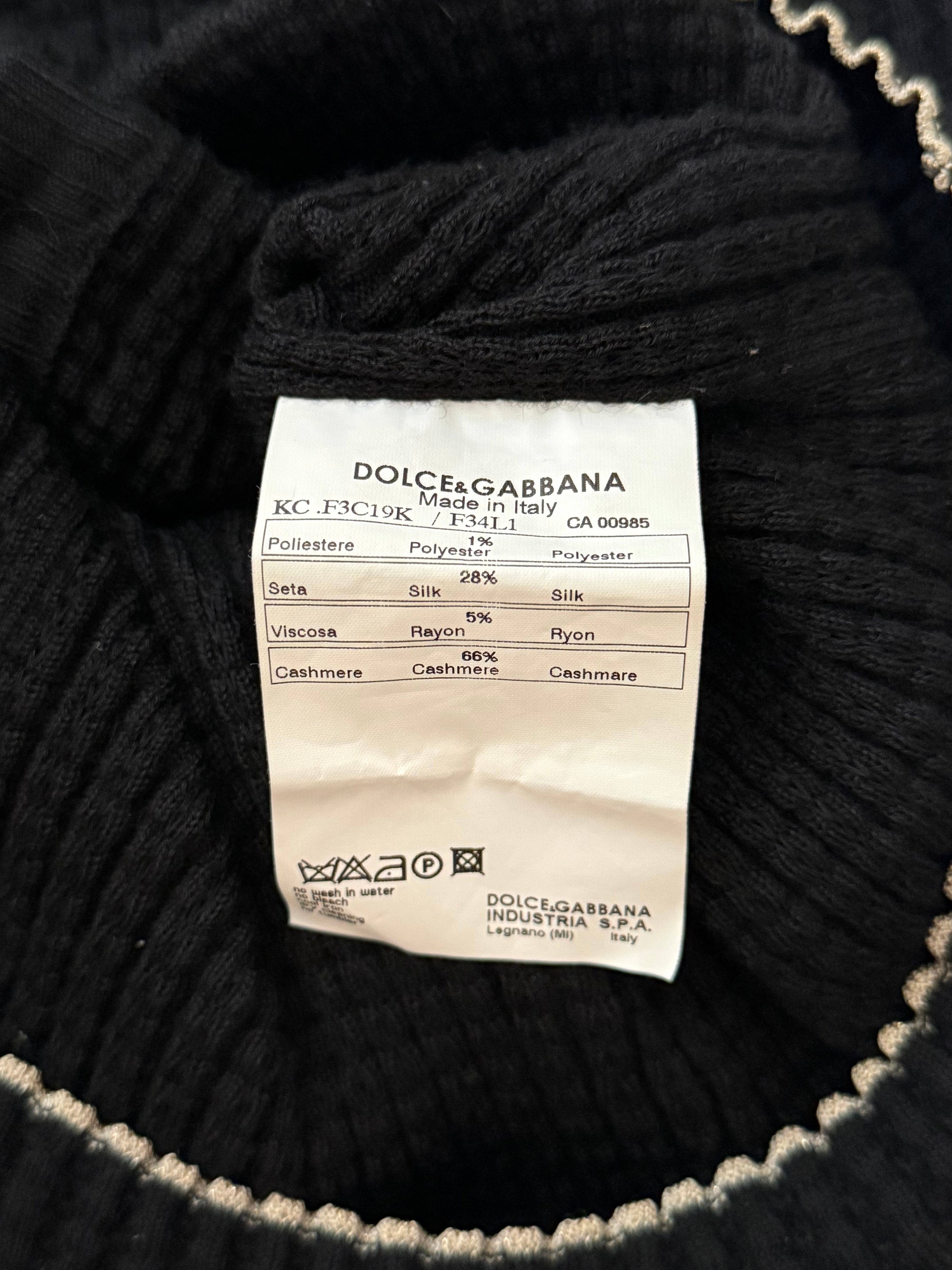 Dolce & Gabbana Black Cashmere Embroidered Cardigan