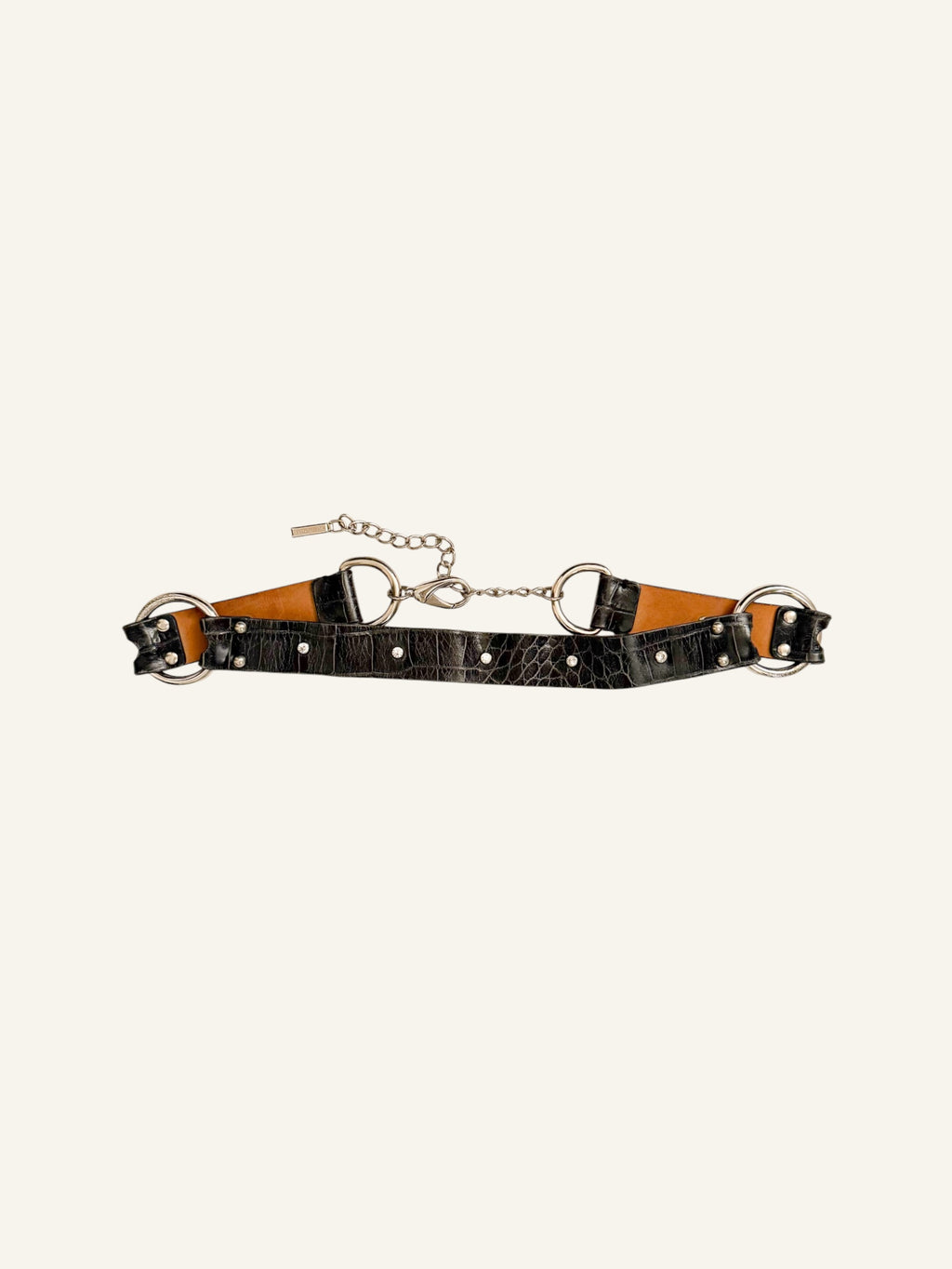Dolce & Gabbana Black Crocodile Studded Ring Belt