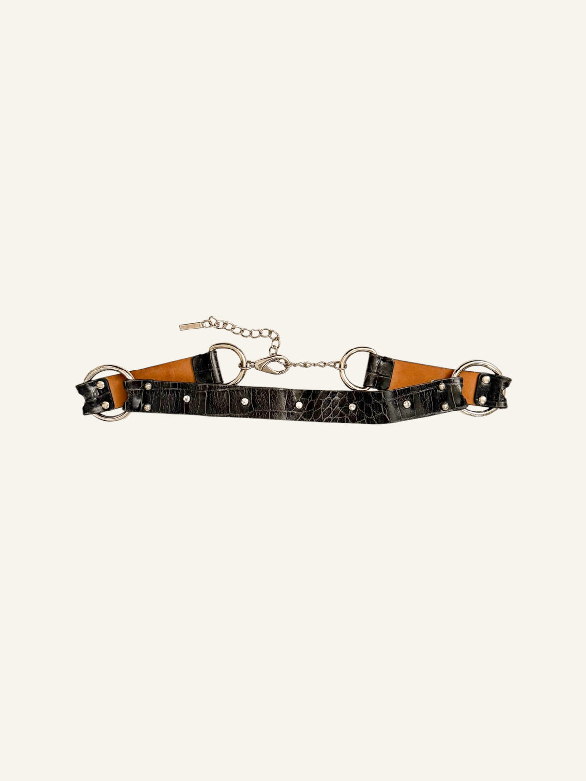Dolce & Gabbana Black Crocodile Studded Ring Belt