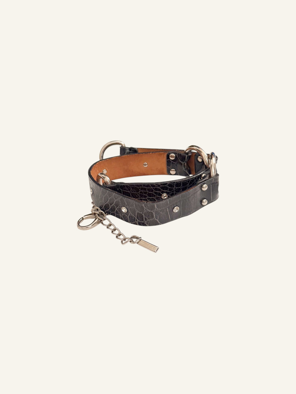 Dolce & Gabbana Black Crocodile Studded Ring Belt