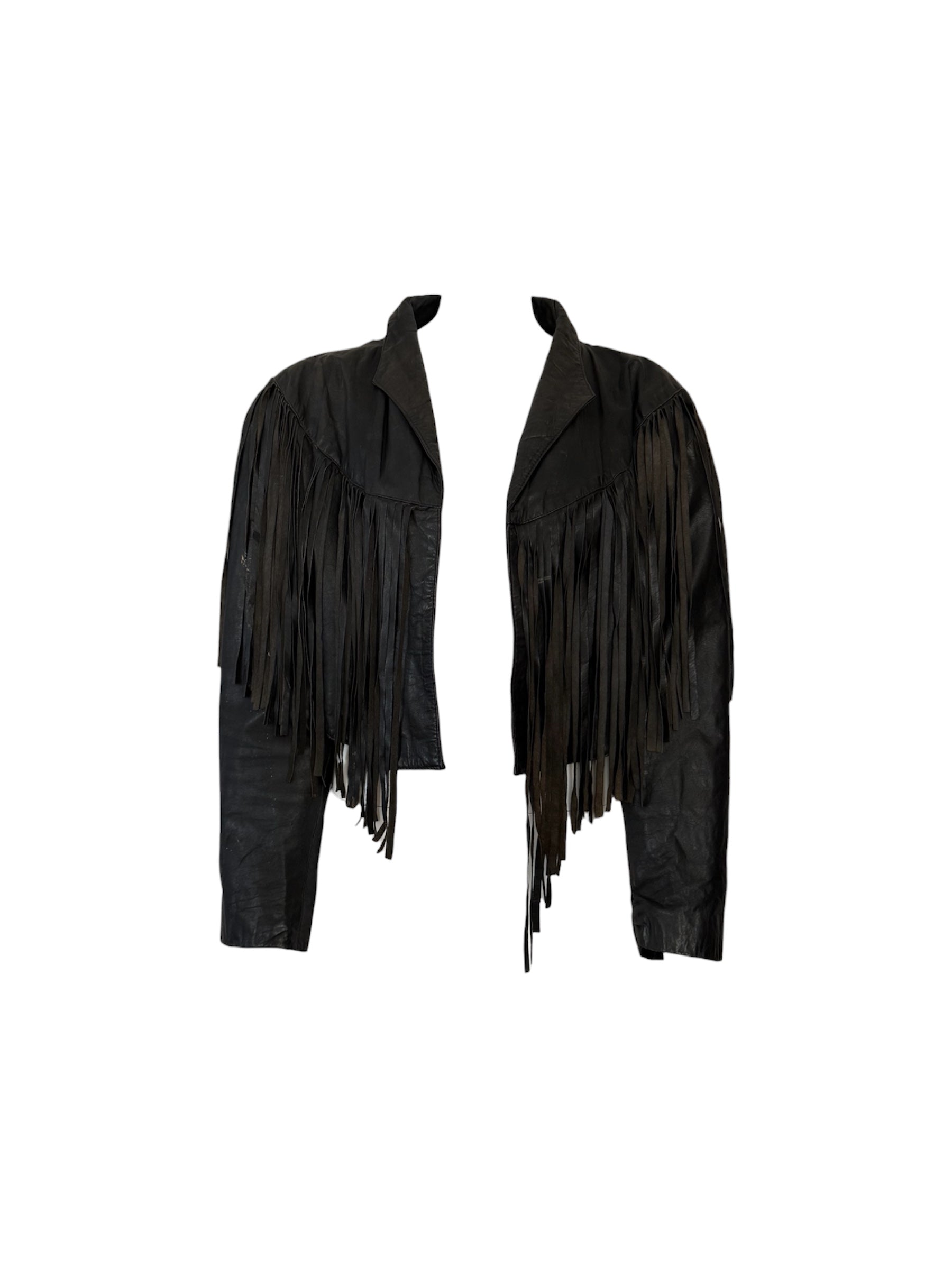 Vintage Leather Black Fringe Jacket