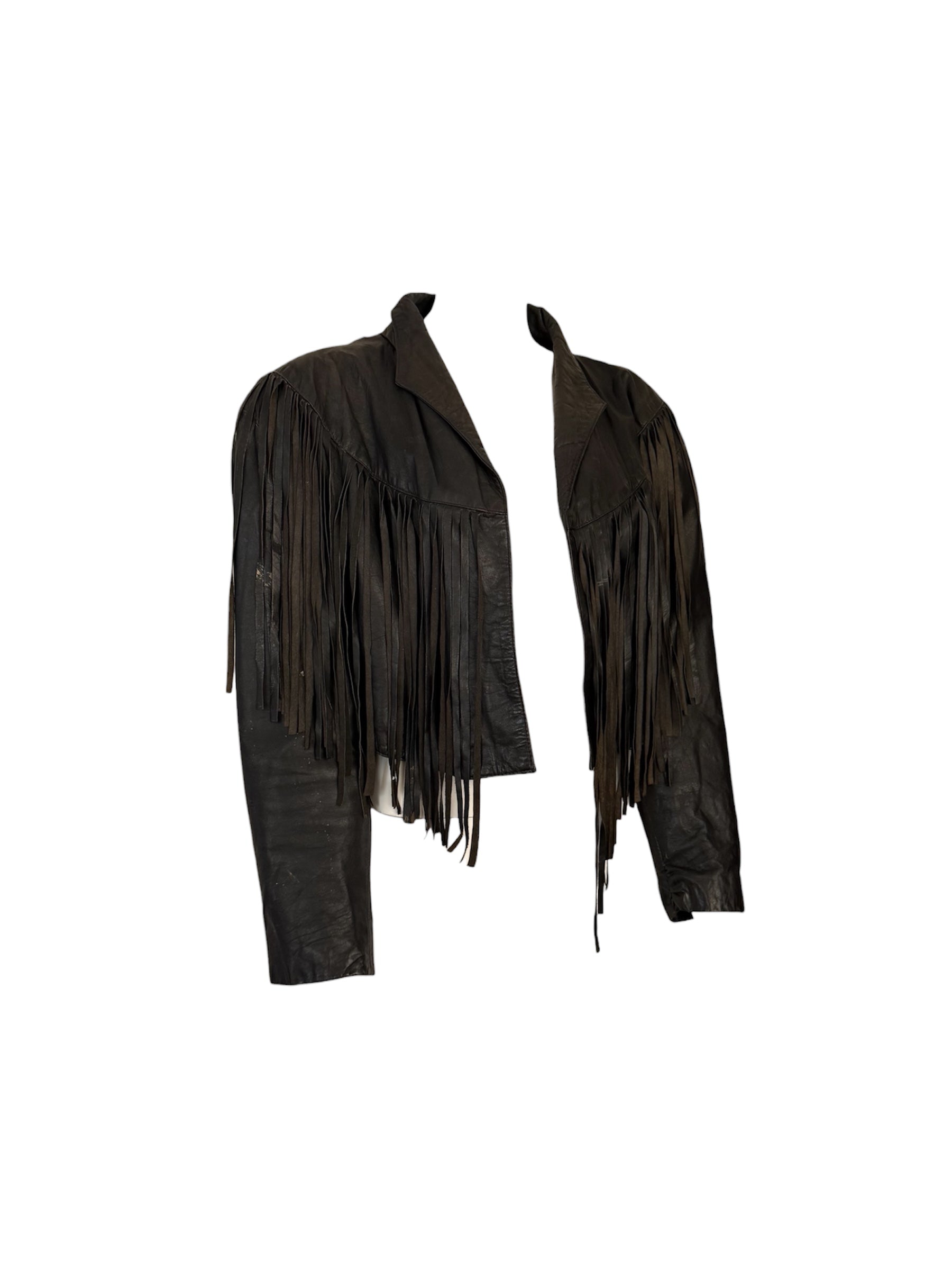 Vintage Leather Black Fringe Jacket