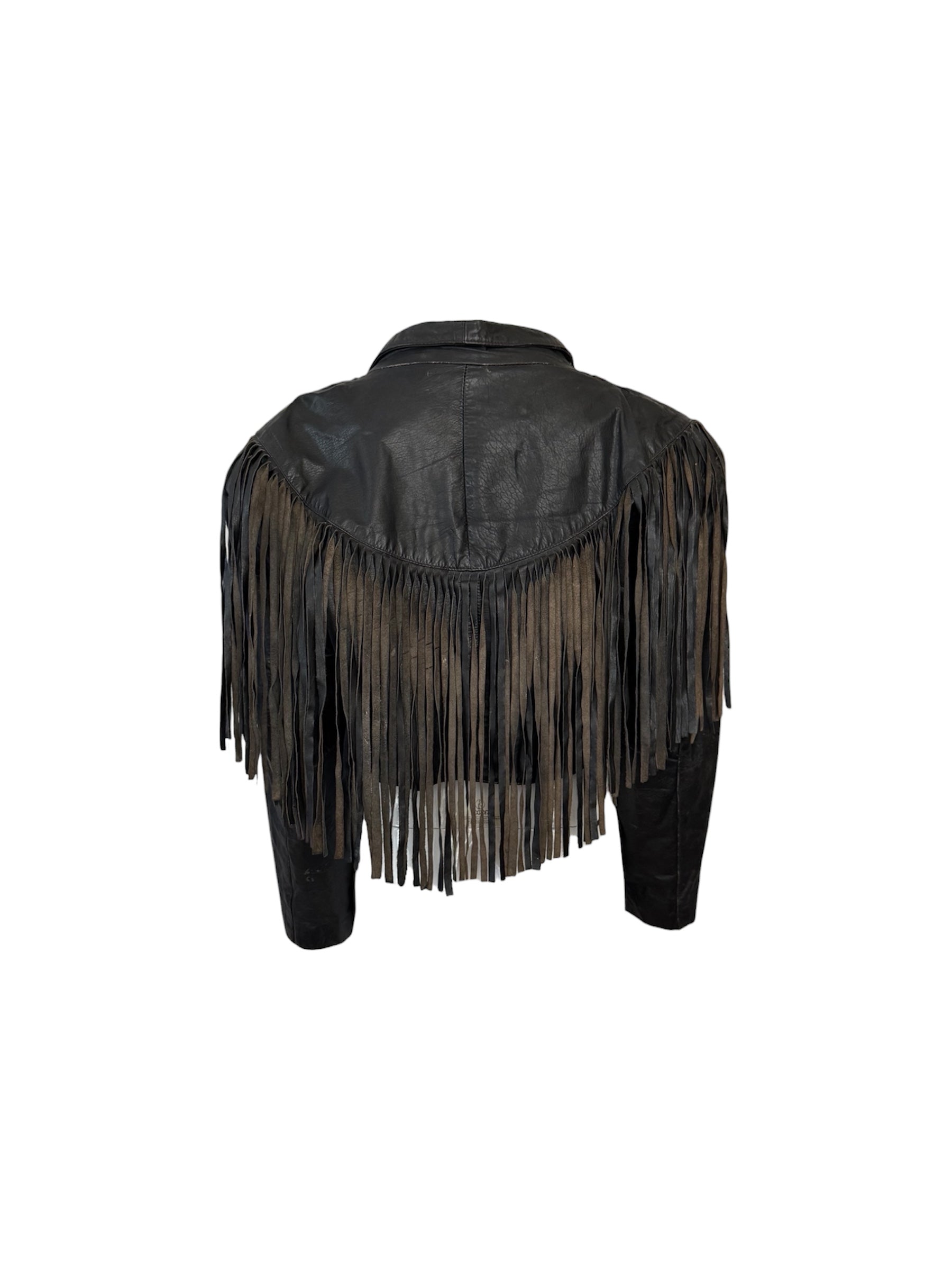 Vintage Leather Black Fringe Jacket
