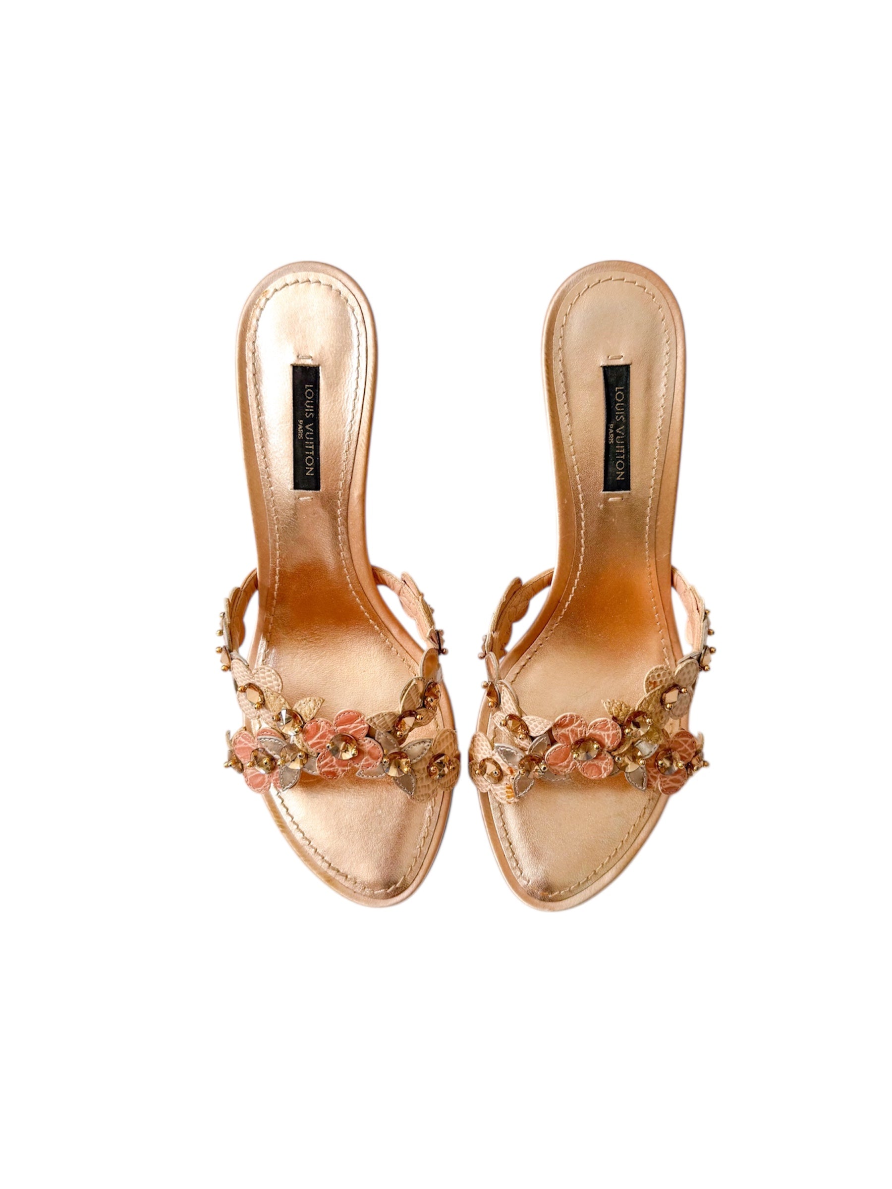 Louis Vuitton Rose Gold Flower Crystal Heels