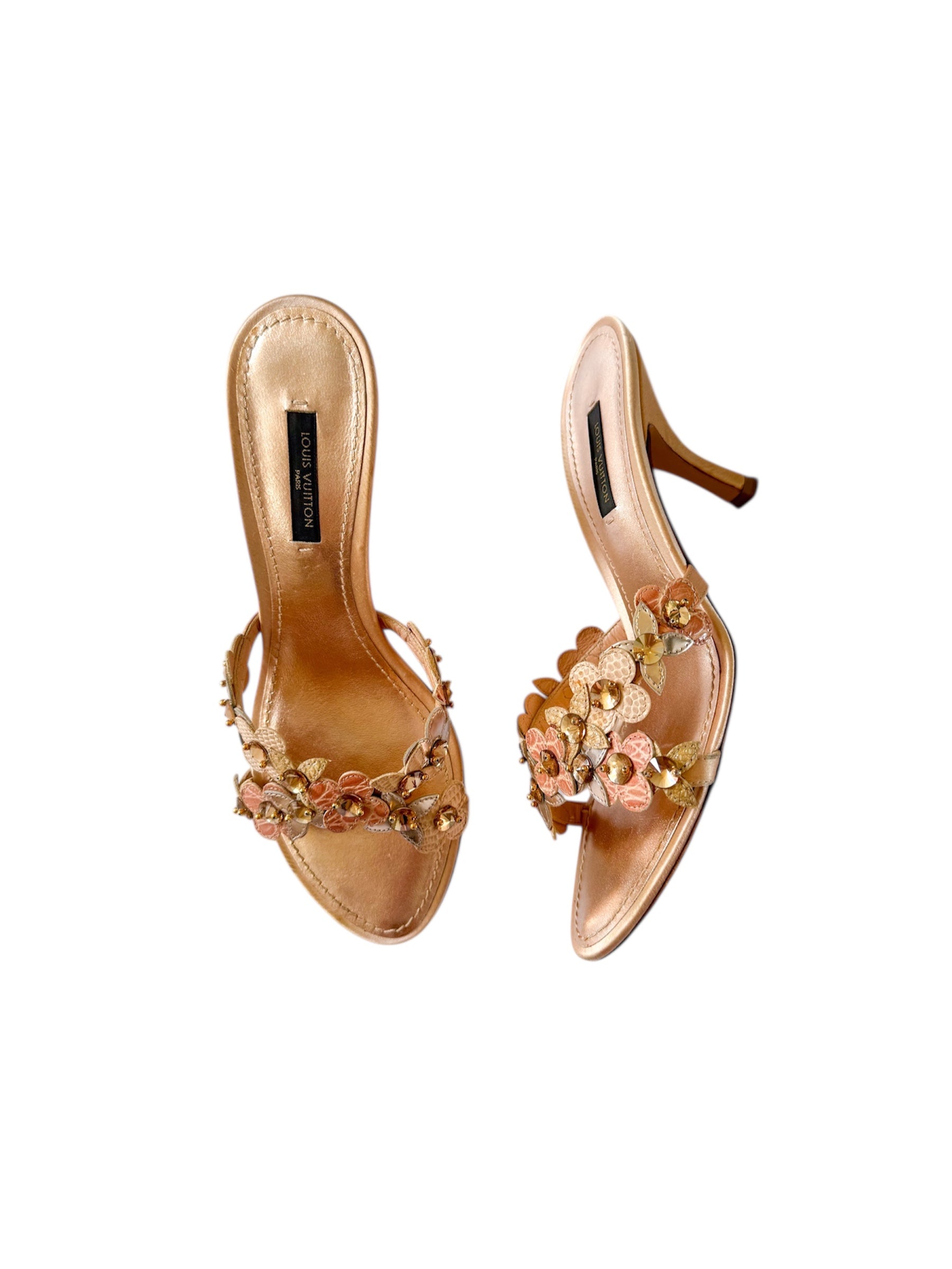 Louis Vuitton Rose Gold Flower Crystal Heels