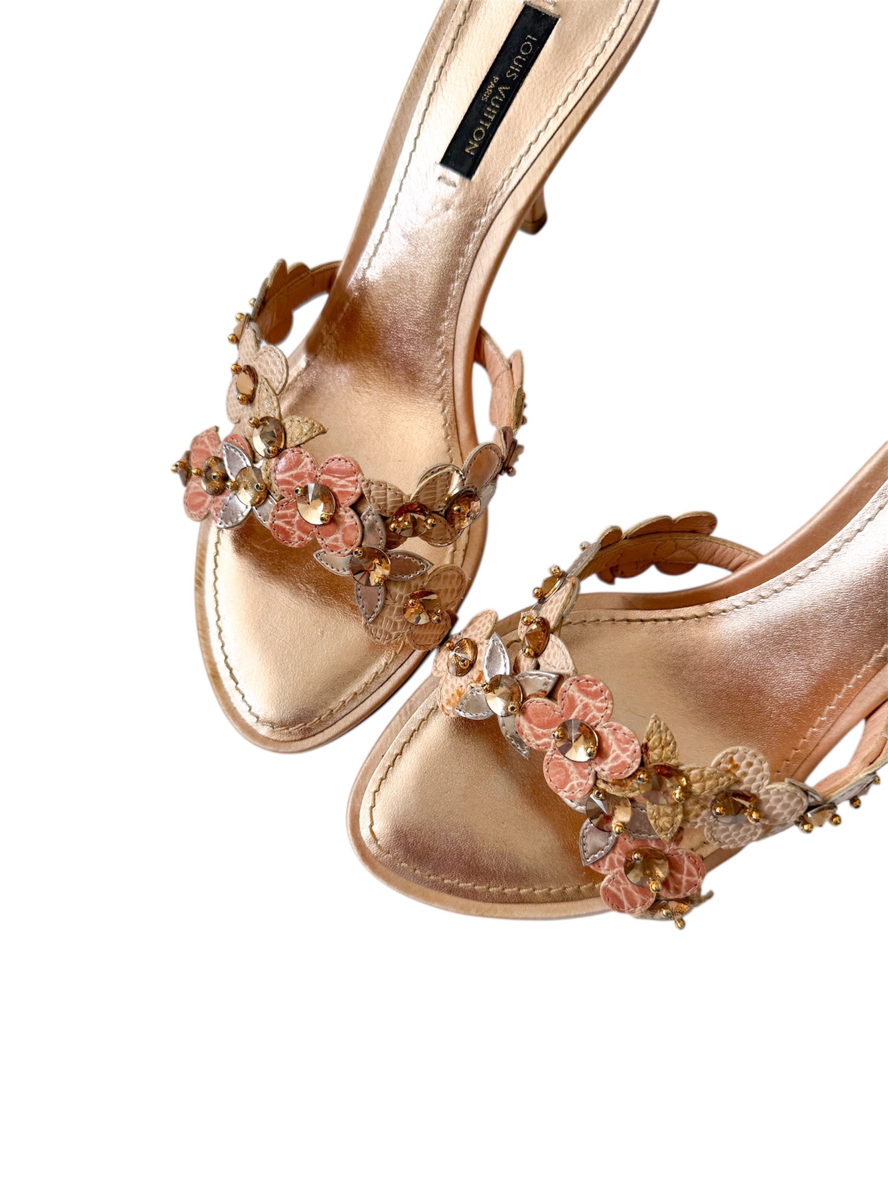 Louis Vuitton Rose Gold Flower Crystal Heels