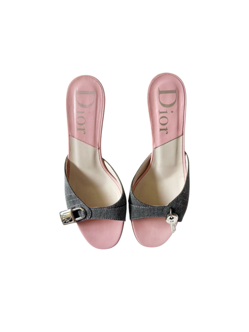 Christian Dior Baby Pink & Denim Lock & Key Kitten Heels