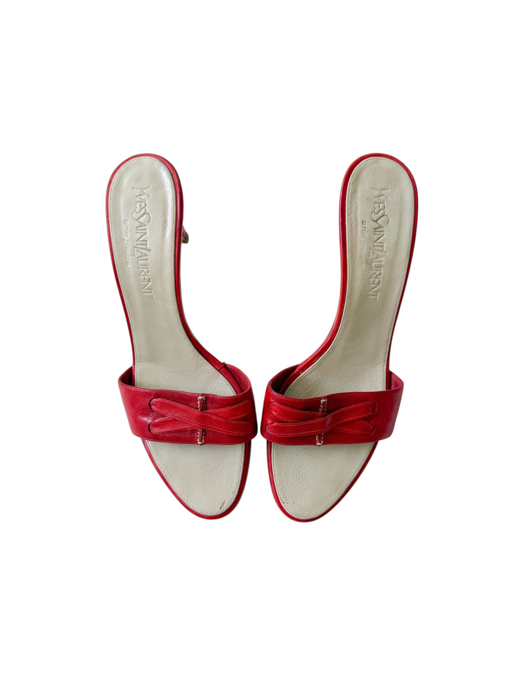 YSL Rive Gauche Red Leather Kitten Heels