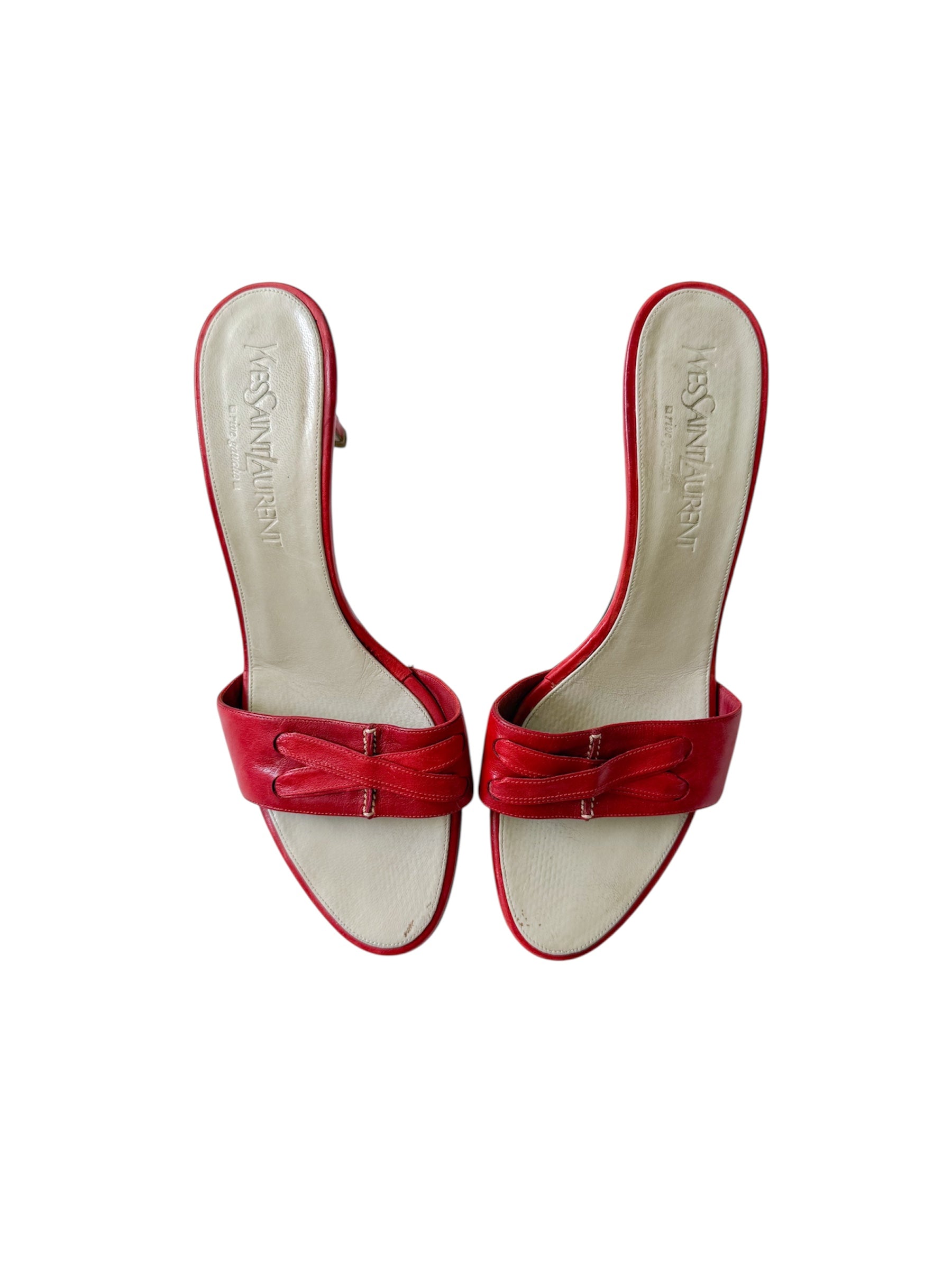 YSL Rive Gauche Red Leather Kitten Heels