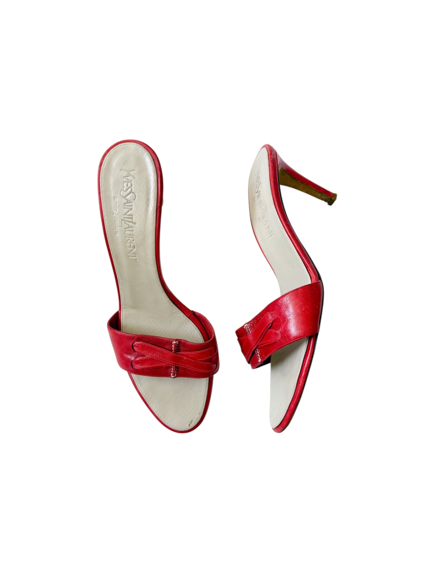 YSL Rive Gauche Red Leather Kitten Heels