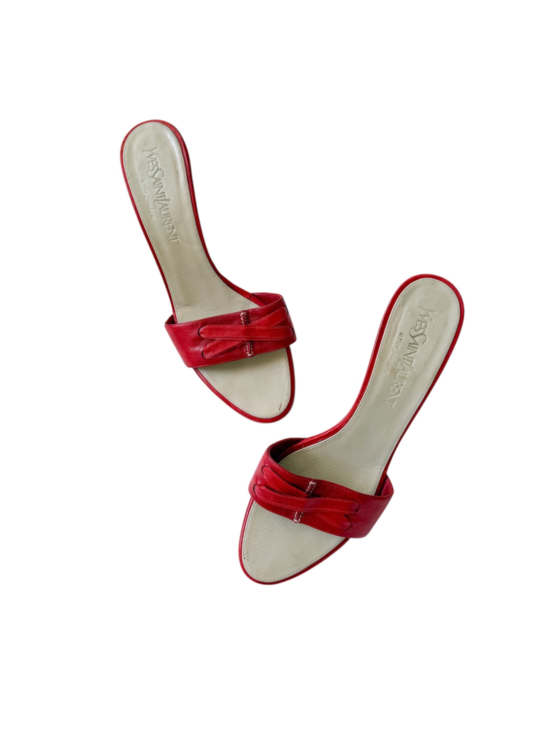 YSL Rive Gauche Red Leather Kitten Heels