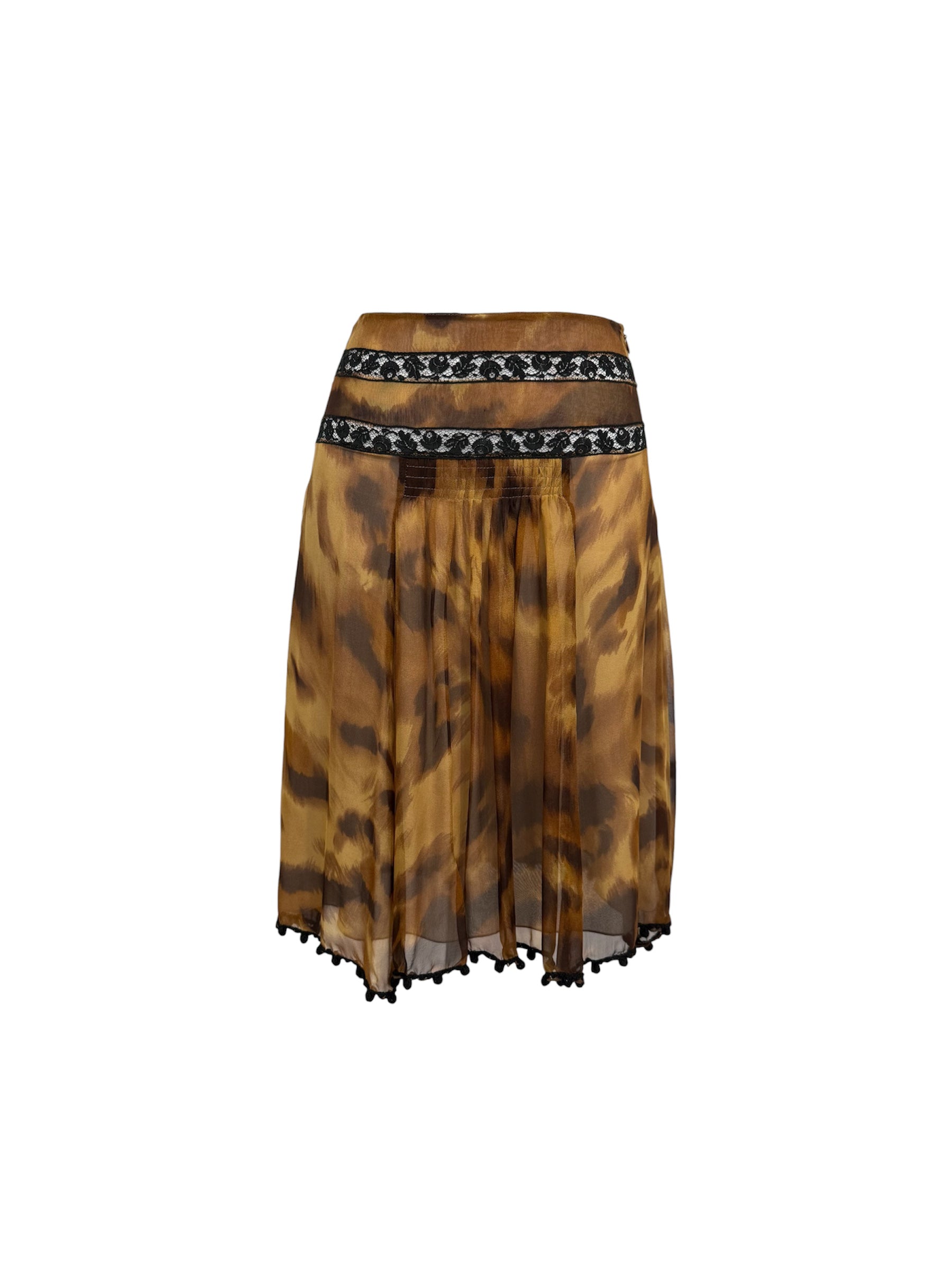 Blumarine 2000s Silk Leopard Print Skirt