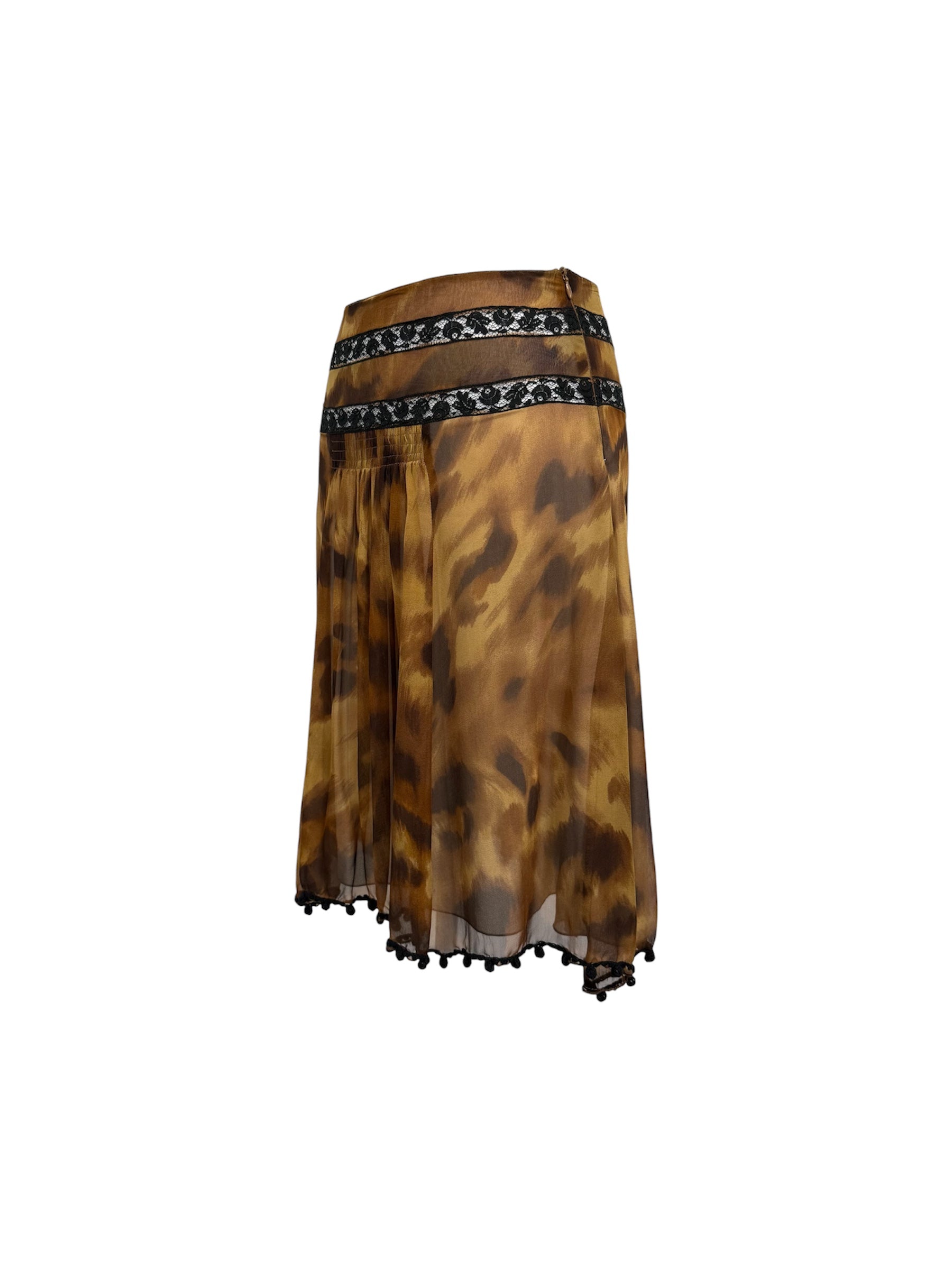 Blumarine 2000s Silk Leopard Print Skirt