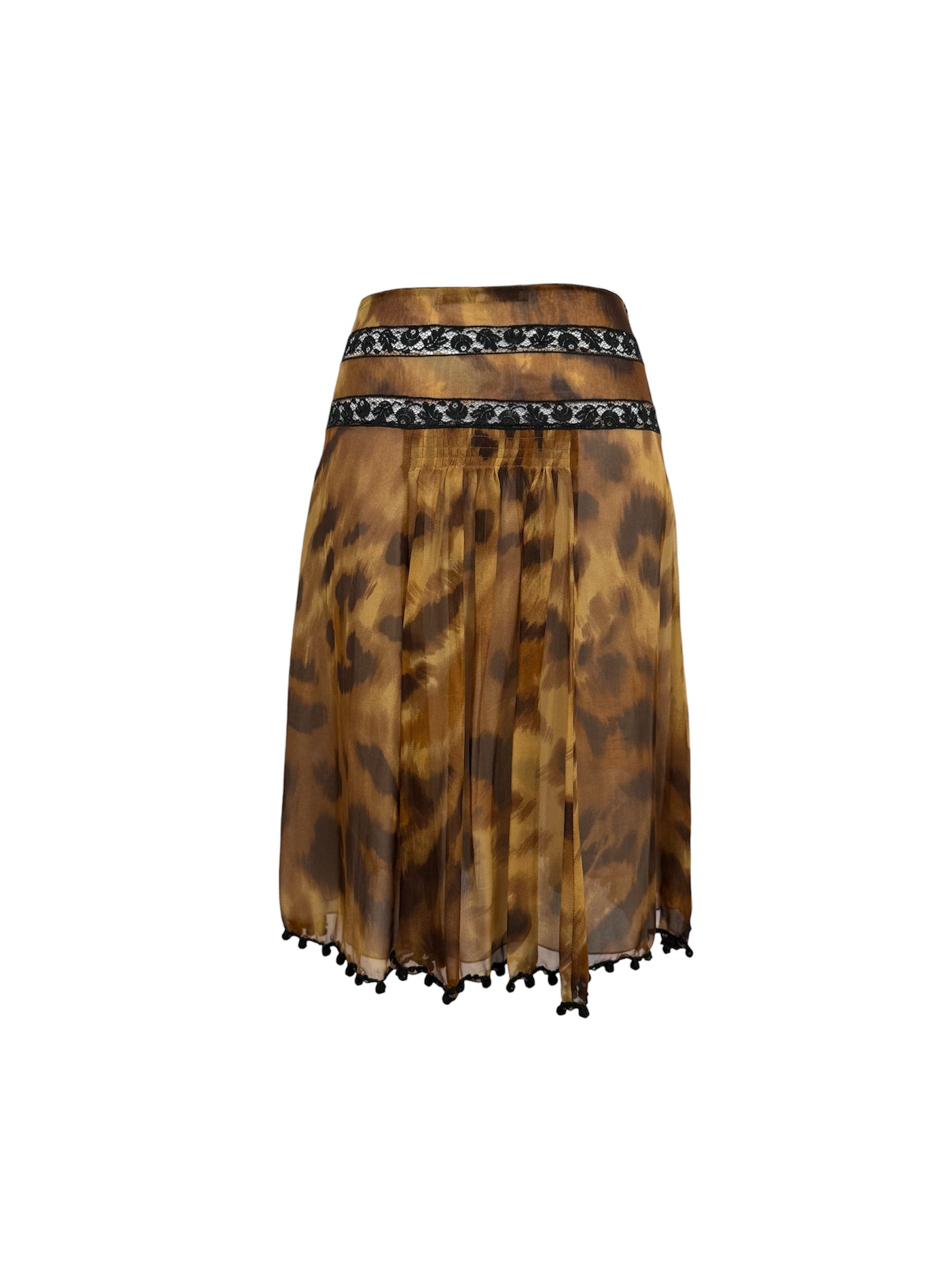 Blumarine 2000s Silk Leopard Print Skirt
