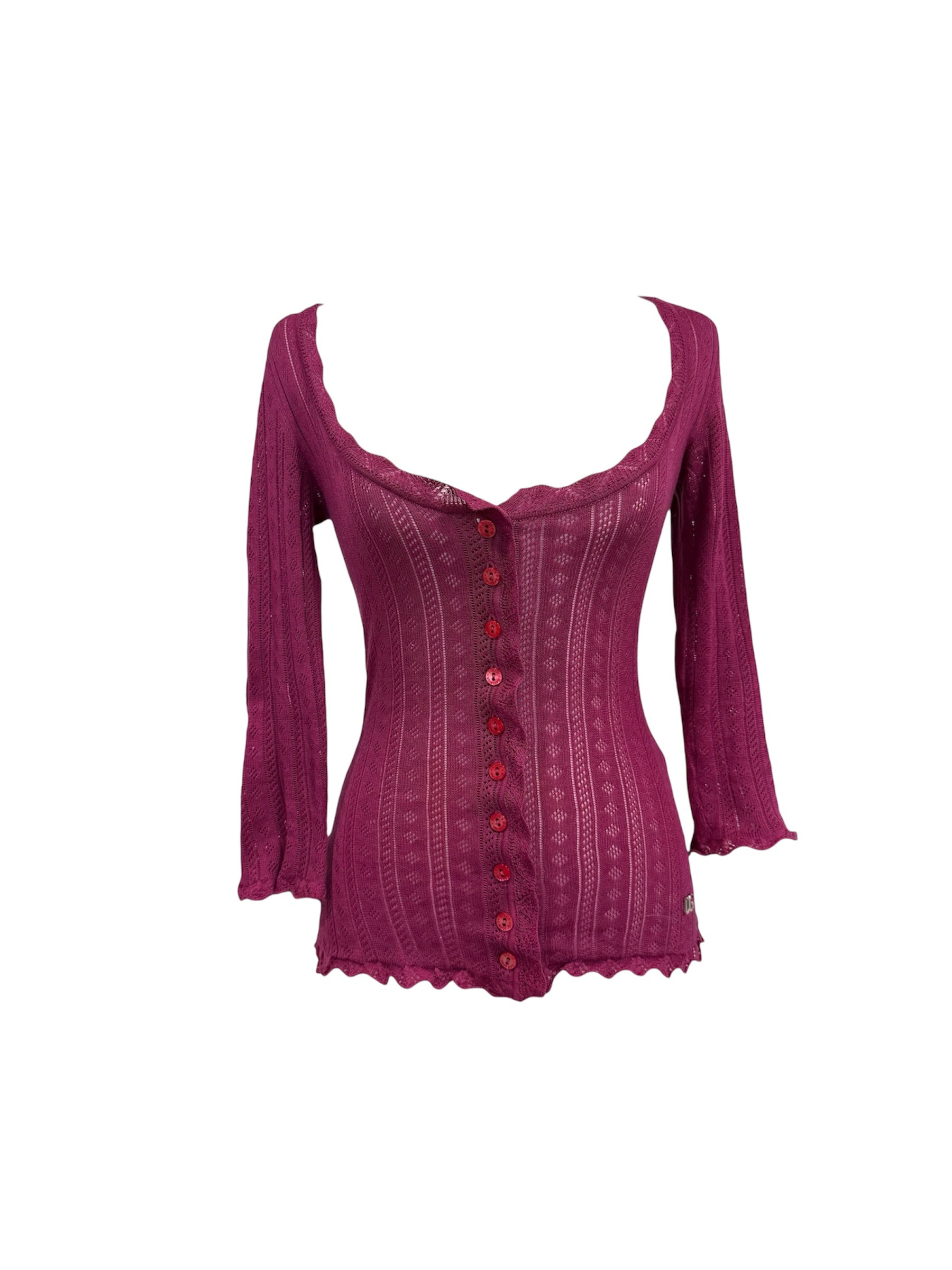 Dolce & Gabbana S/S 2001 Pink Knit Pointelle Milkmaid Top