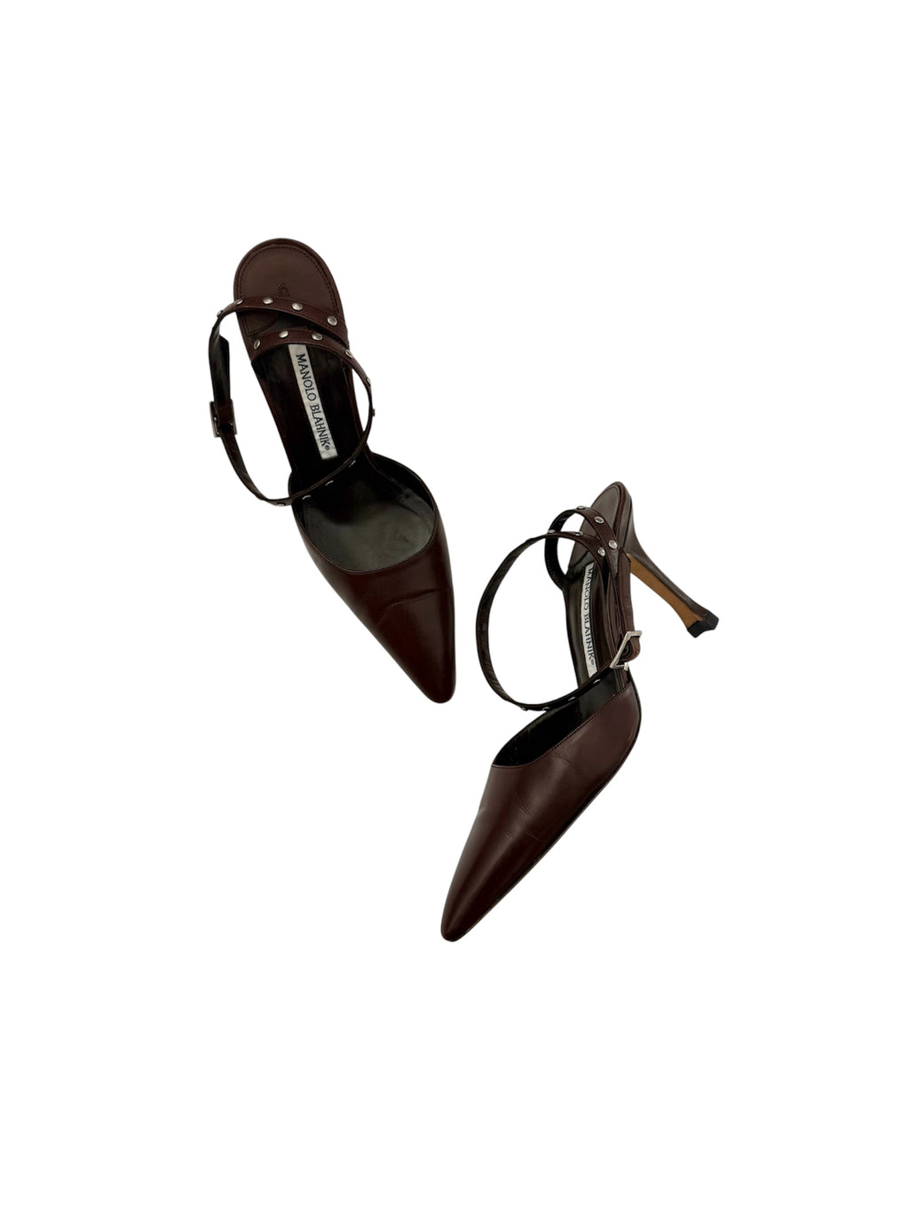 Manolo Blahnik Brown Strappy Silver Stud Heels