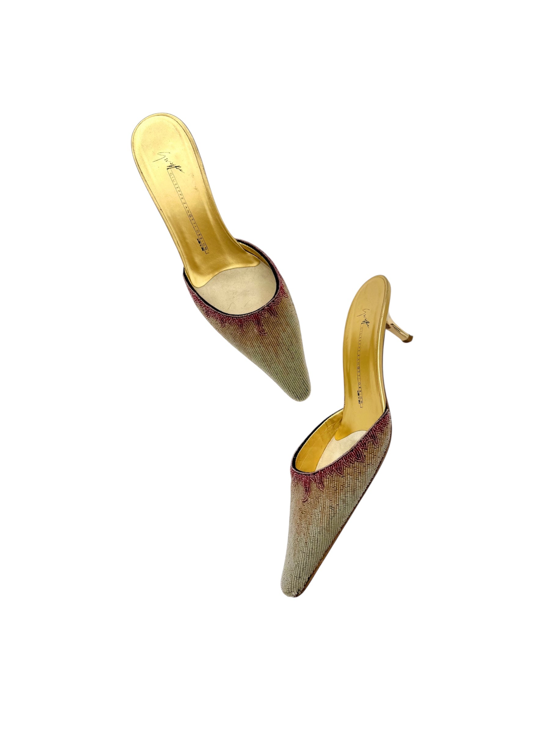 Giuseppe Zanotti Beaded Gold Mules