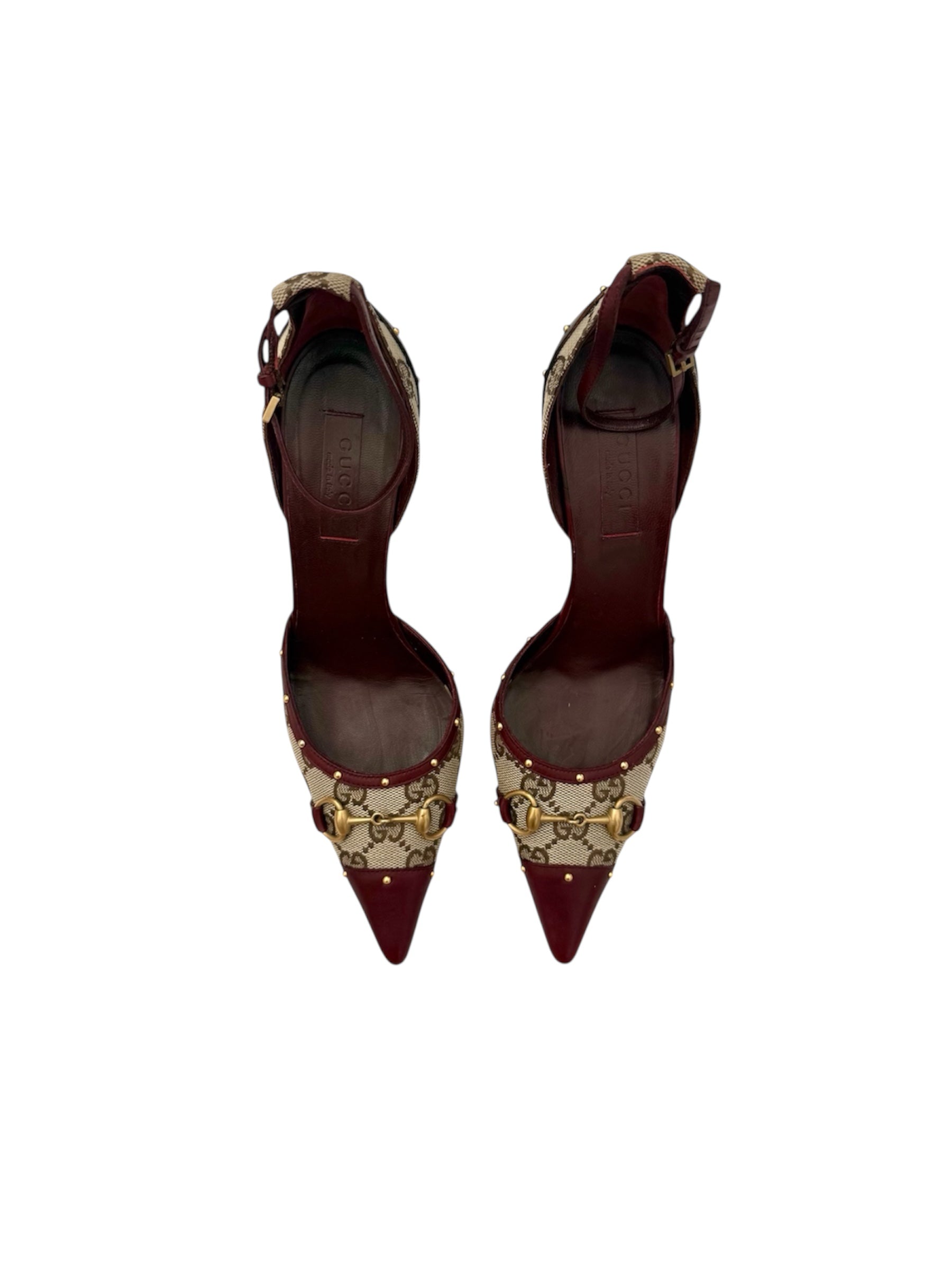 Gucci Burgundy Leather Monogram Pointed Toe Heels