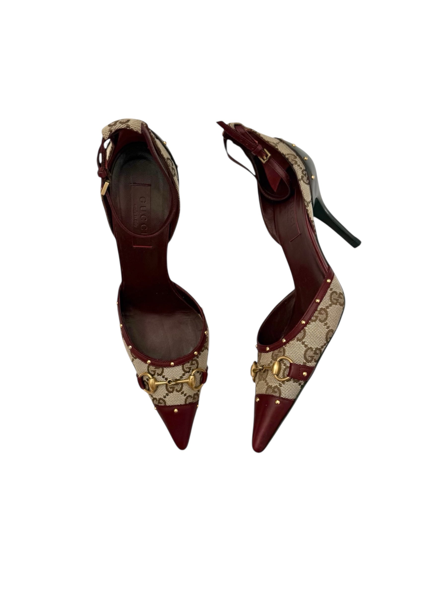 Gucci Burgundy Leather Monogram Pointed Toe Heels