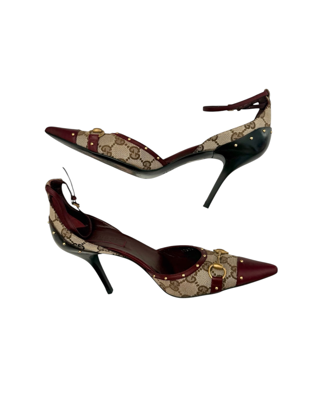 Gucci Burgundy Leather Monogram Pointed Toe Heels